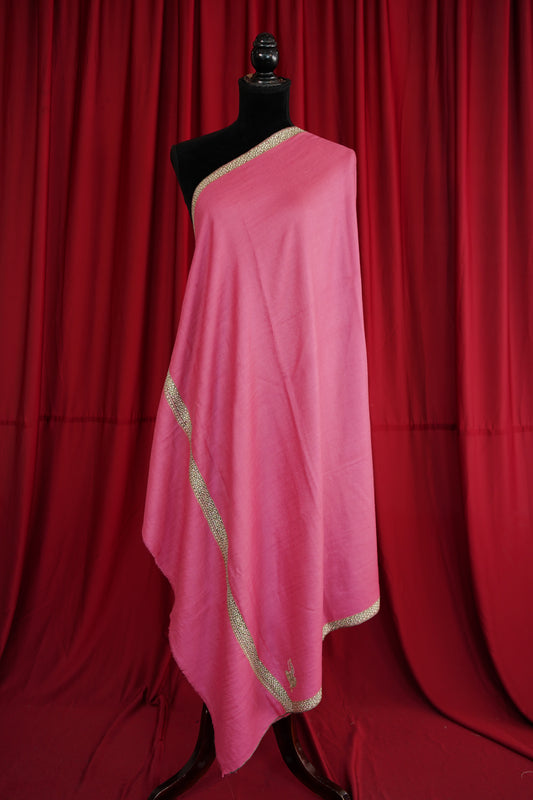french rose pink GI embroidery pashmina shawl 0158