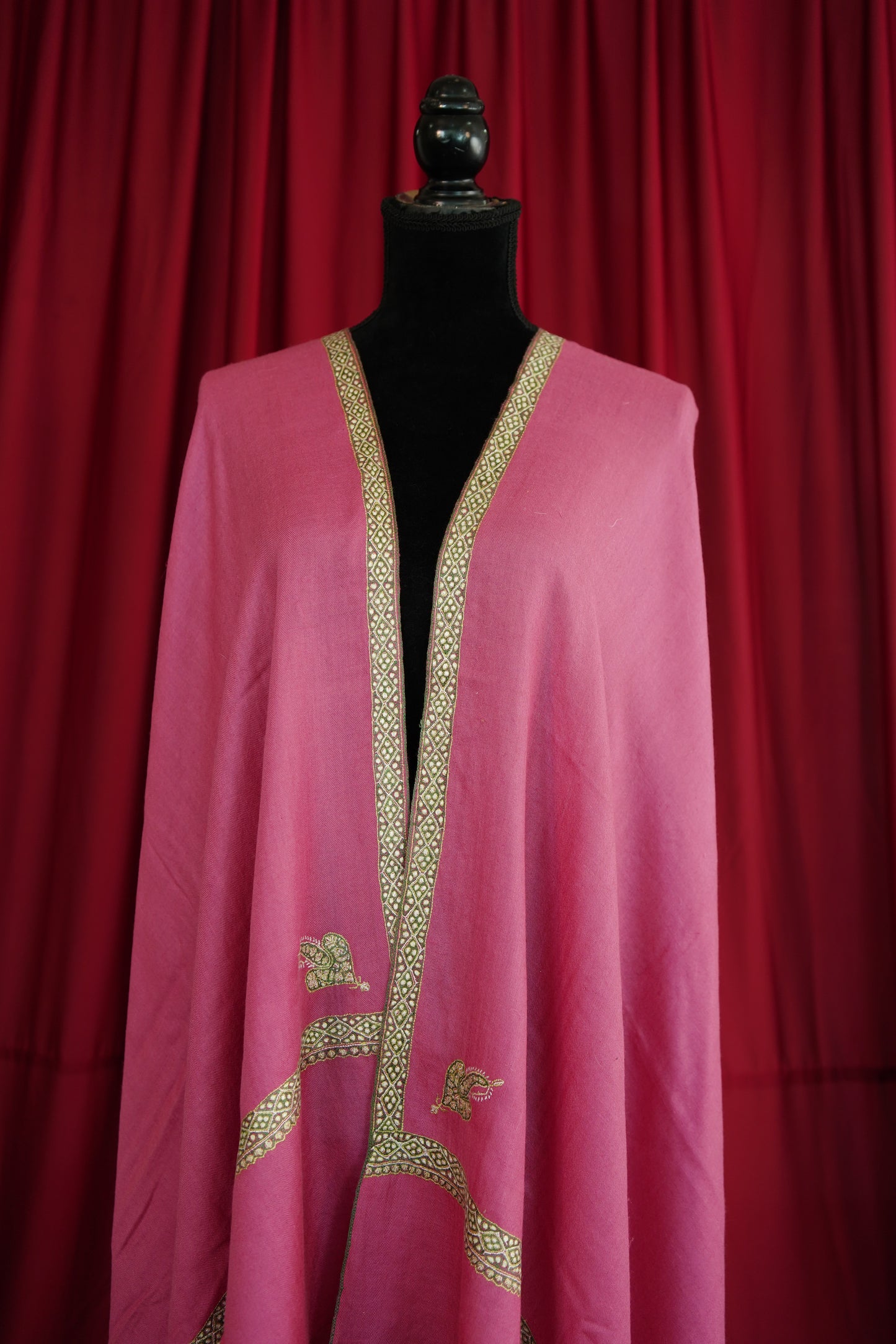 french rose pink GI embroidery pashmina shawl 0158