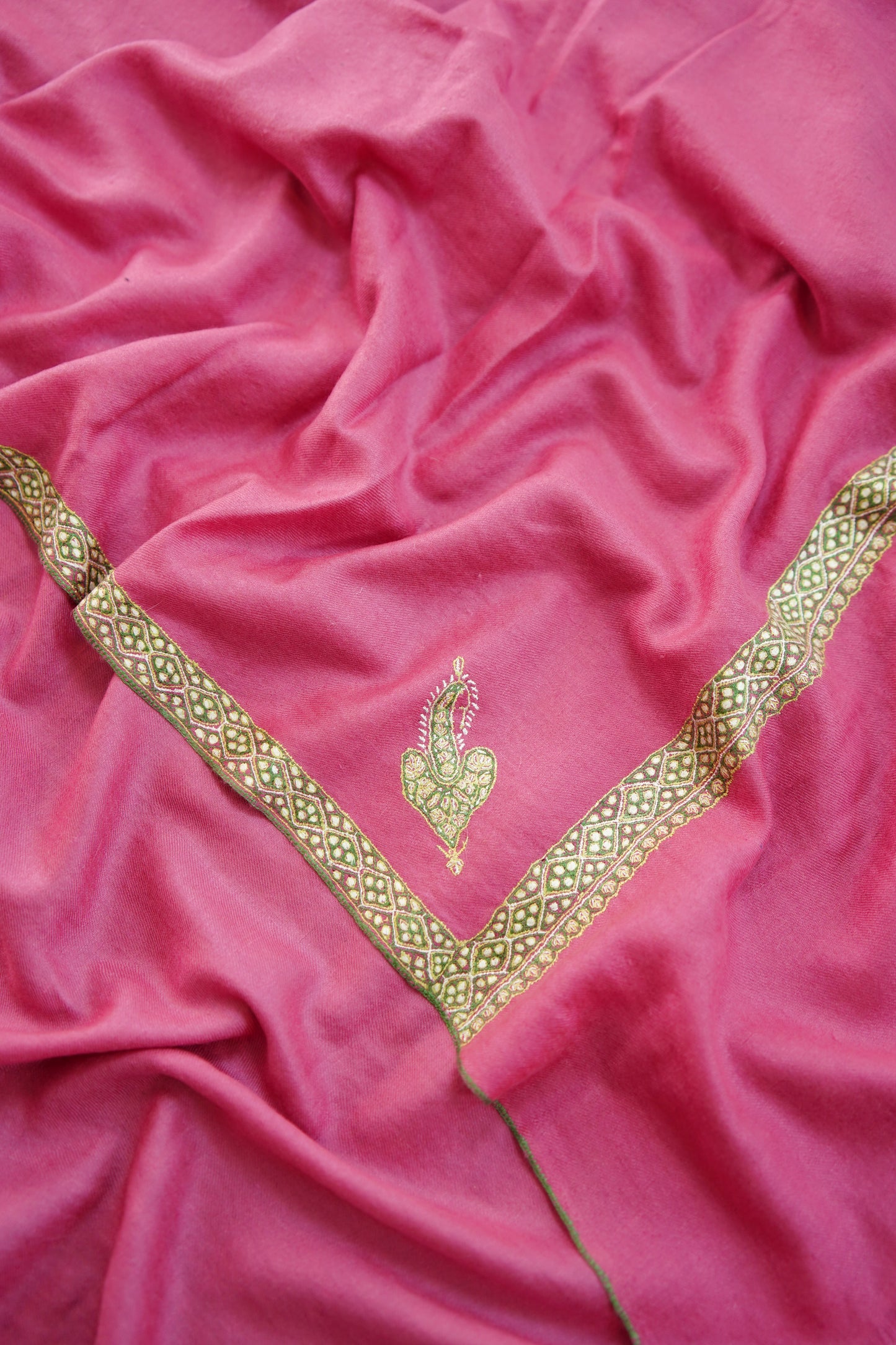 french rose pink GI embroidery pashmina shawl 0158