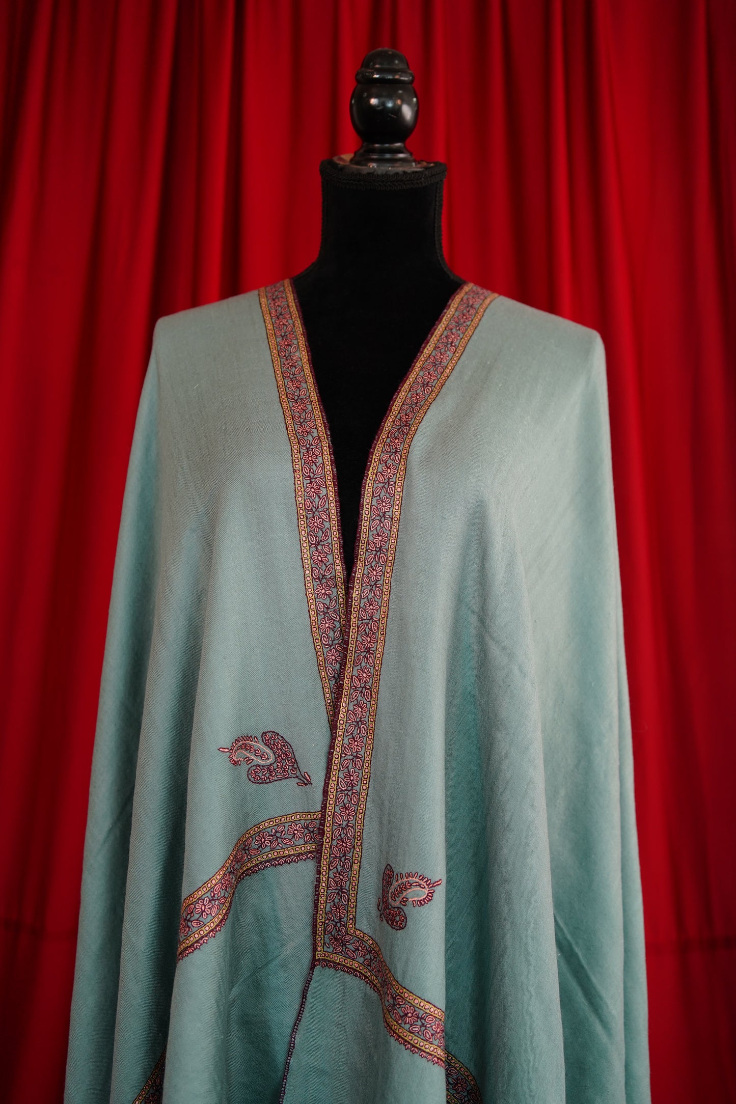 pistachio GI embroidery pashmina shawl 0159