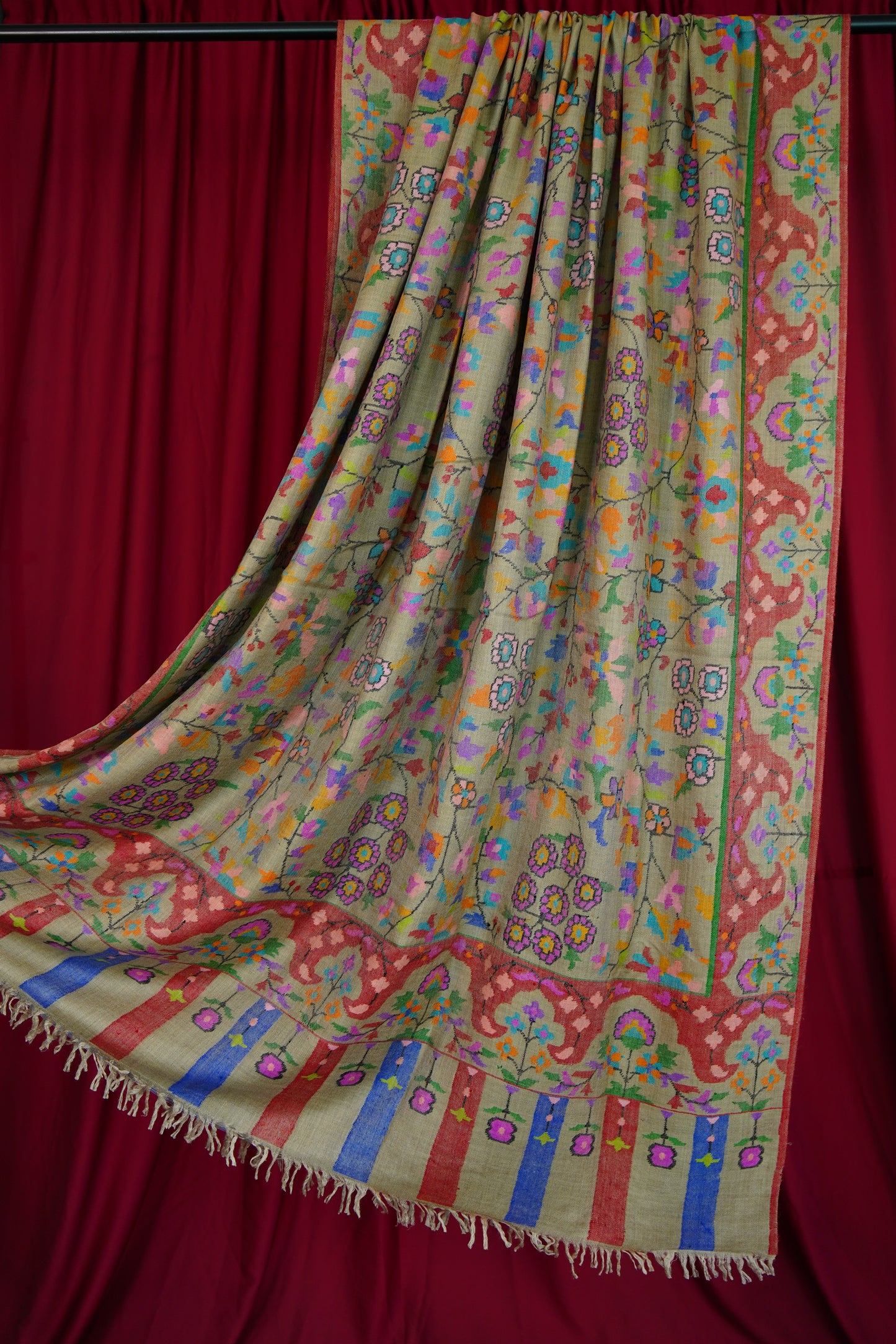 multi-coloured natural XL GI kani jamma pashmina shawl 0161
