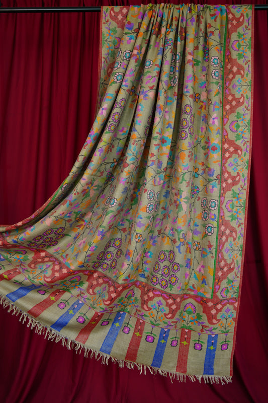 multi-coloured natural XL GI kani jamma pashmina shawl 0161