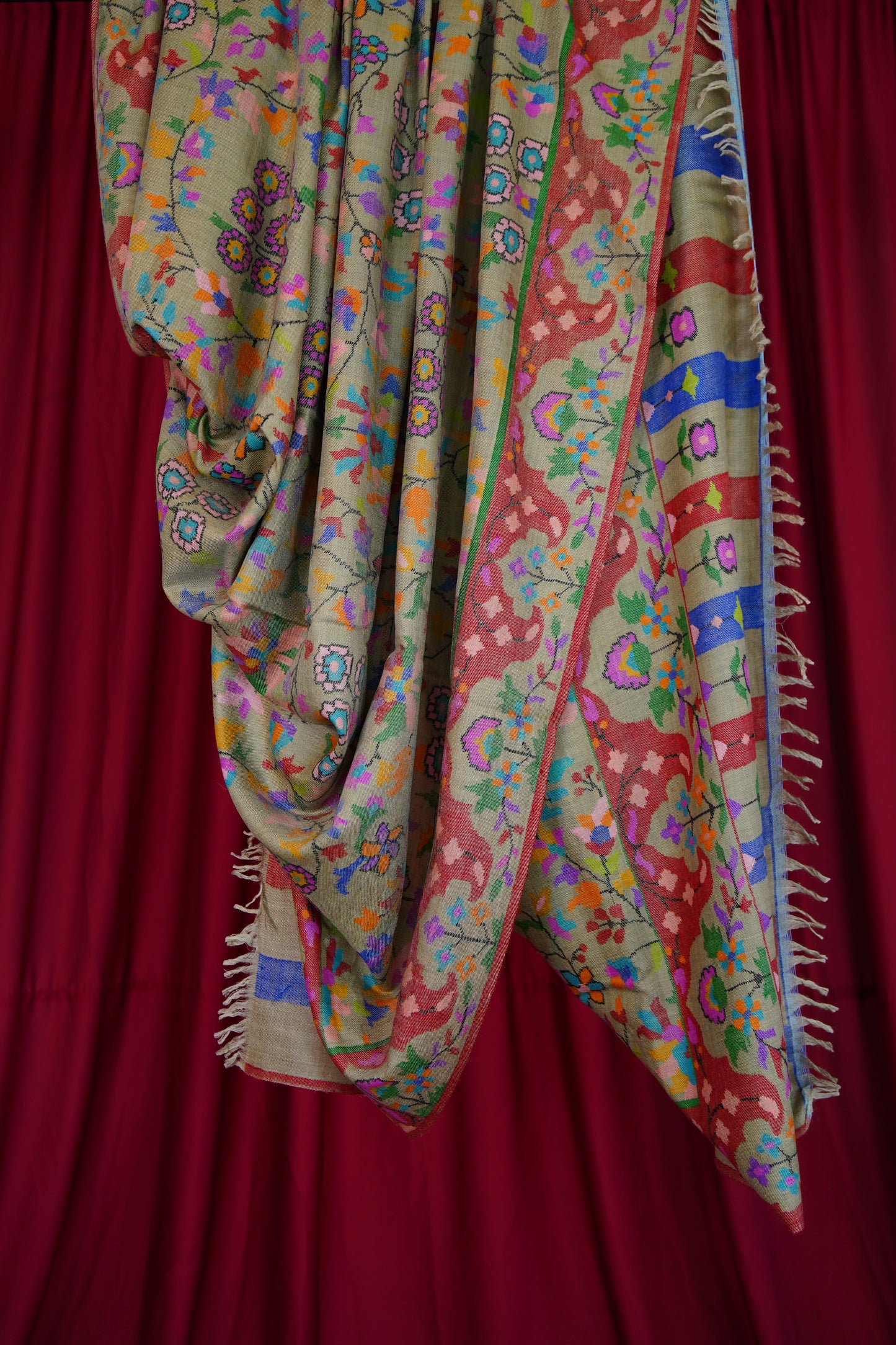 multi-coloured natural XL GI kani jamma pashmina shawl 0161