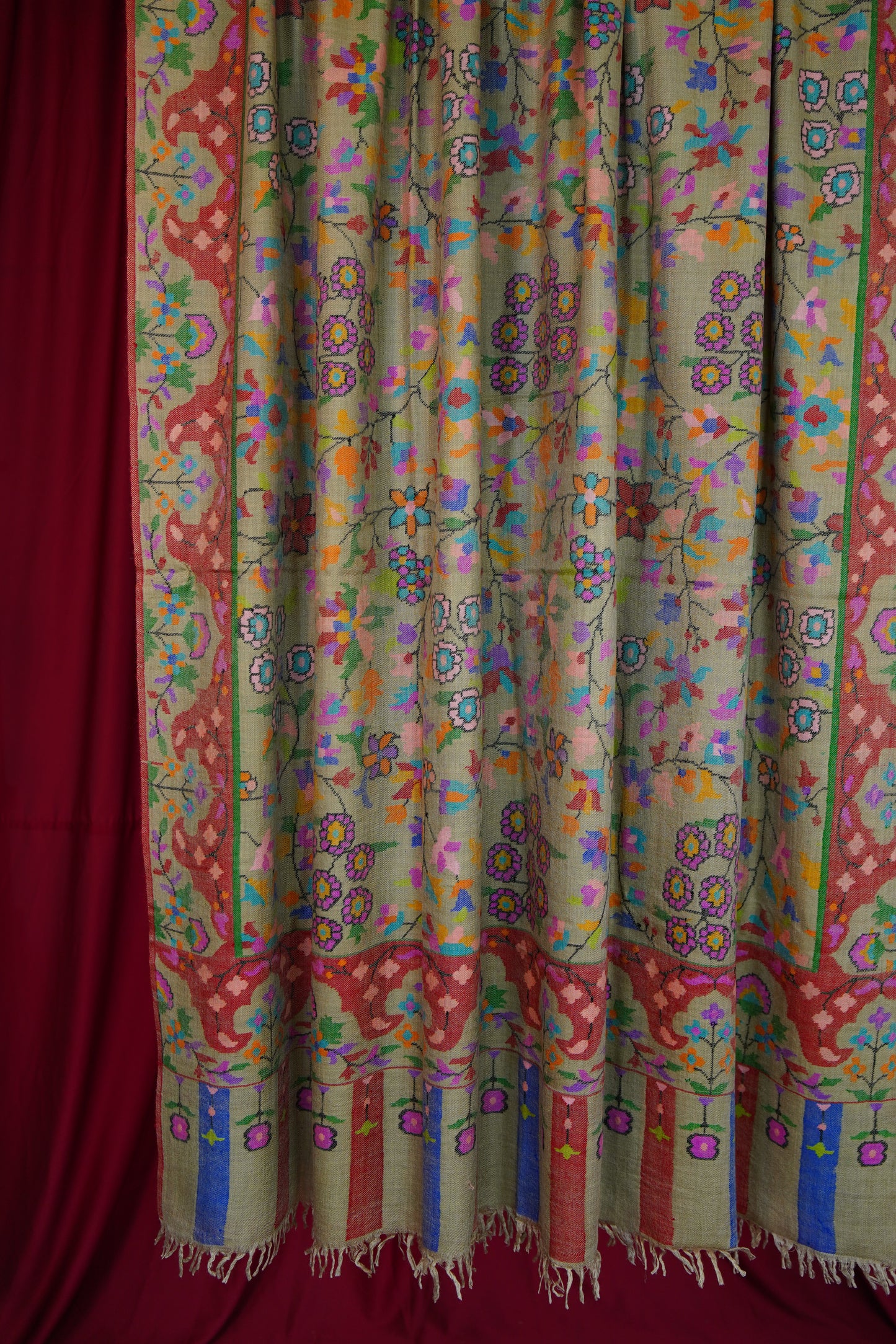multi-coloured natural XL GI kani jamma pashmina shawl 0161