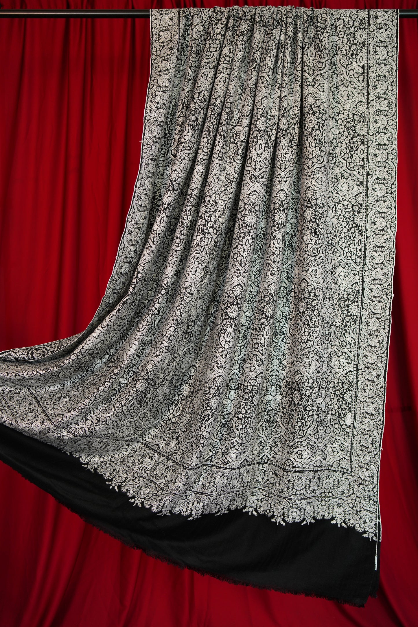jet black XL GI jamma embroidery pashmina shawl 0162