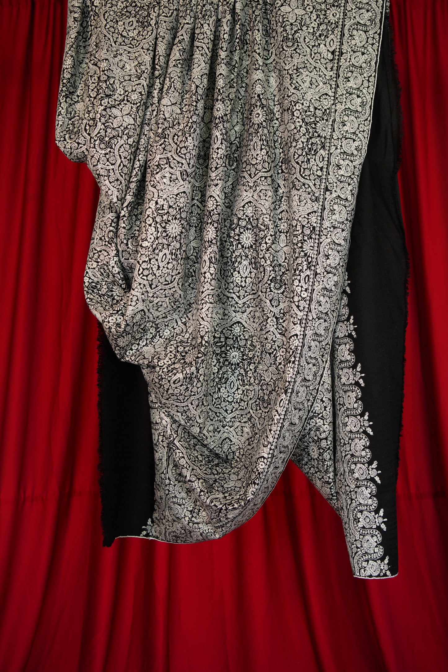 jet black XL GI jamma embroidery pashmina shawl 0162