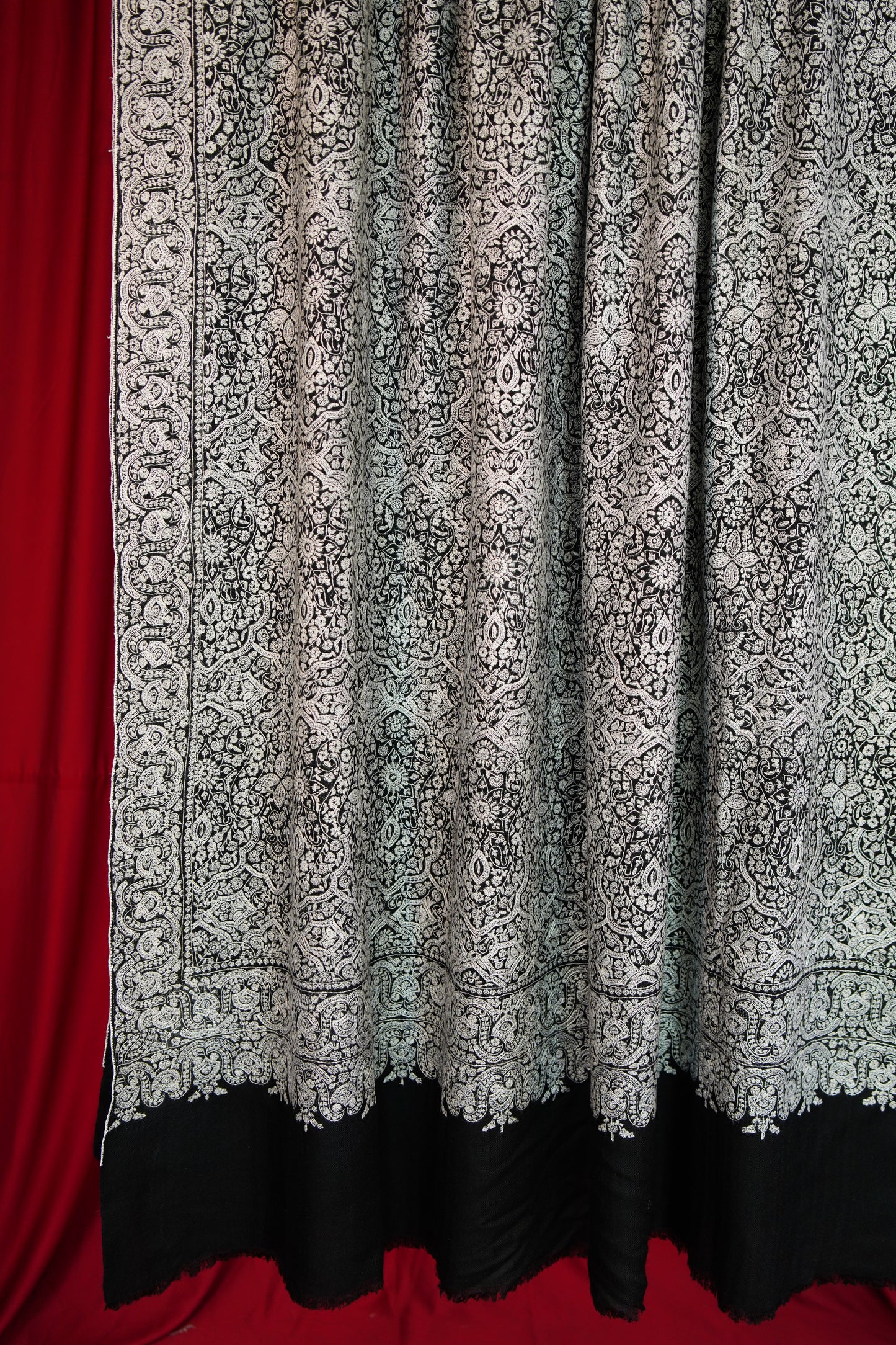 jet black XL GI jamma embroidery pashmina shawl 0162
