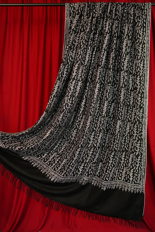 black XL GI jaali embroidery pashmina shawl 0163