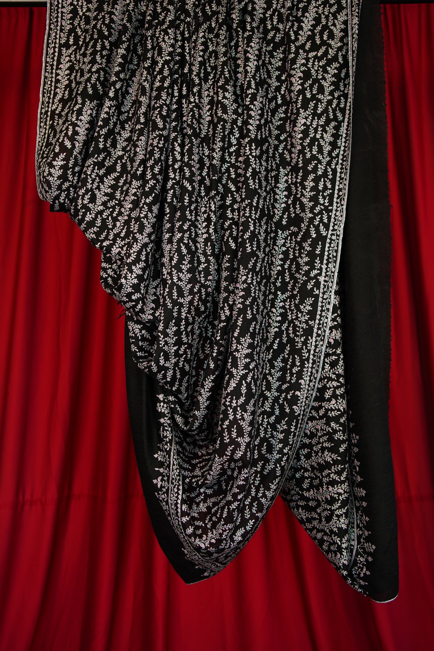 black XL GI jaali embroidery pashmina shawl 0163