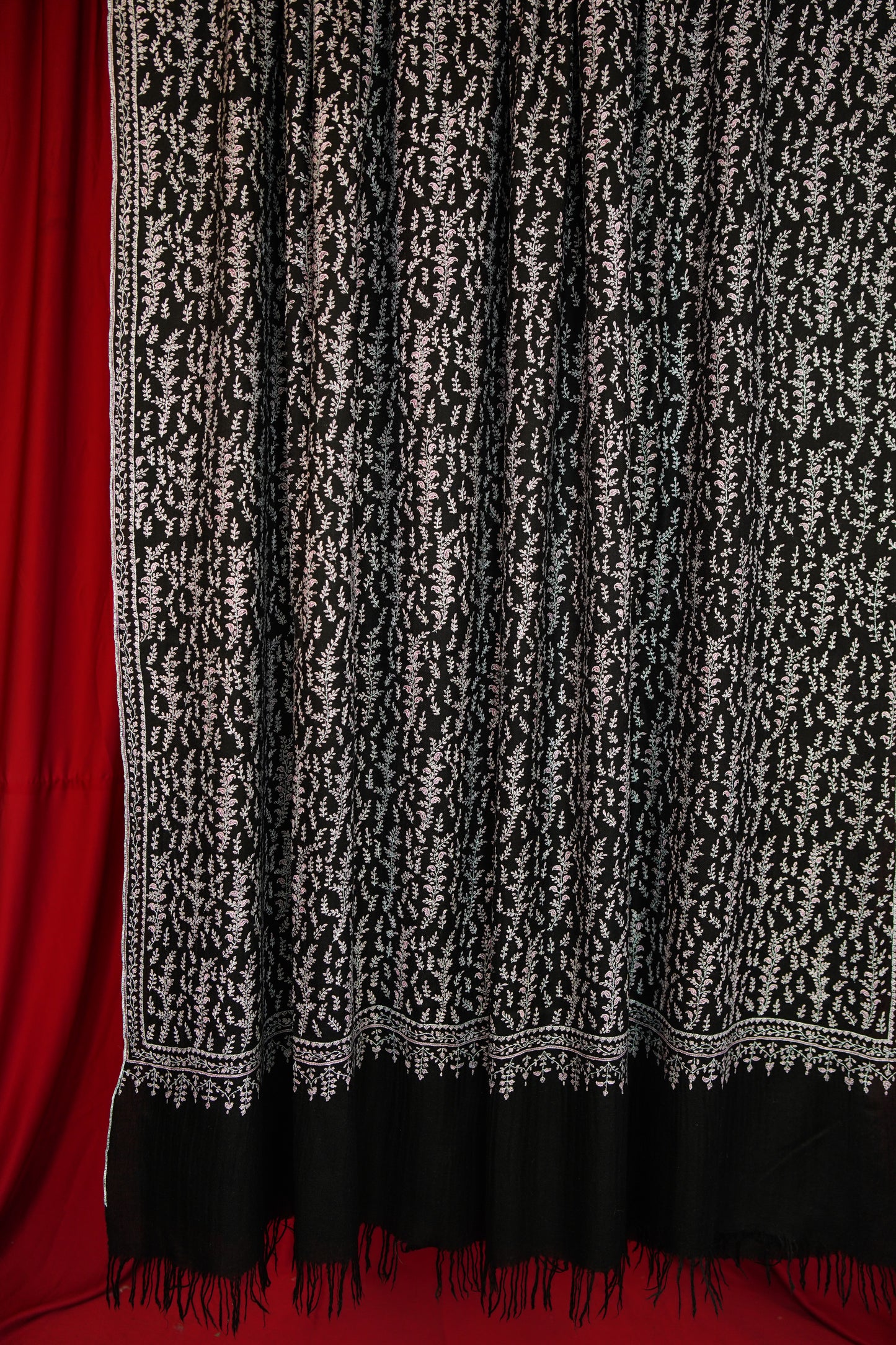 black XL GI jaali embroidery pashmina shawl 0163