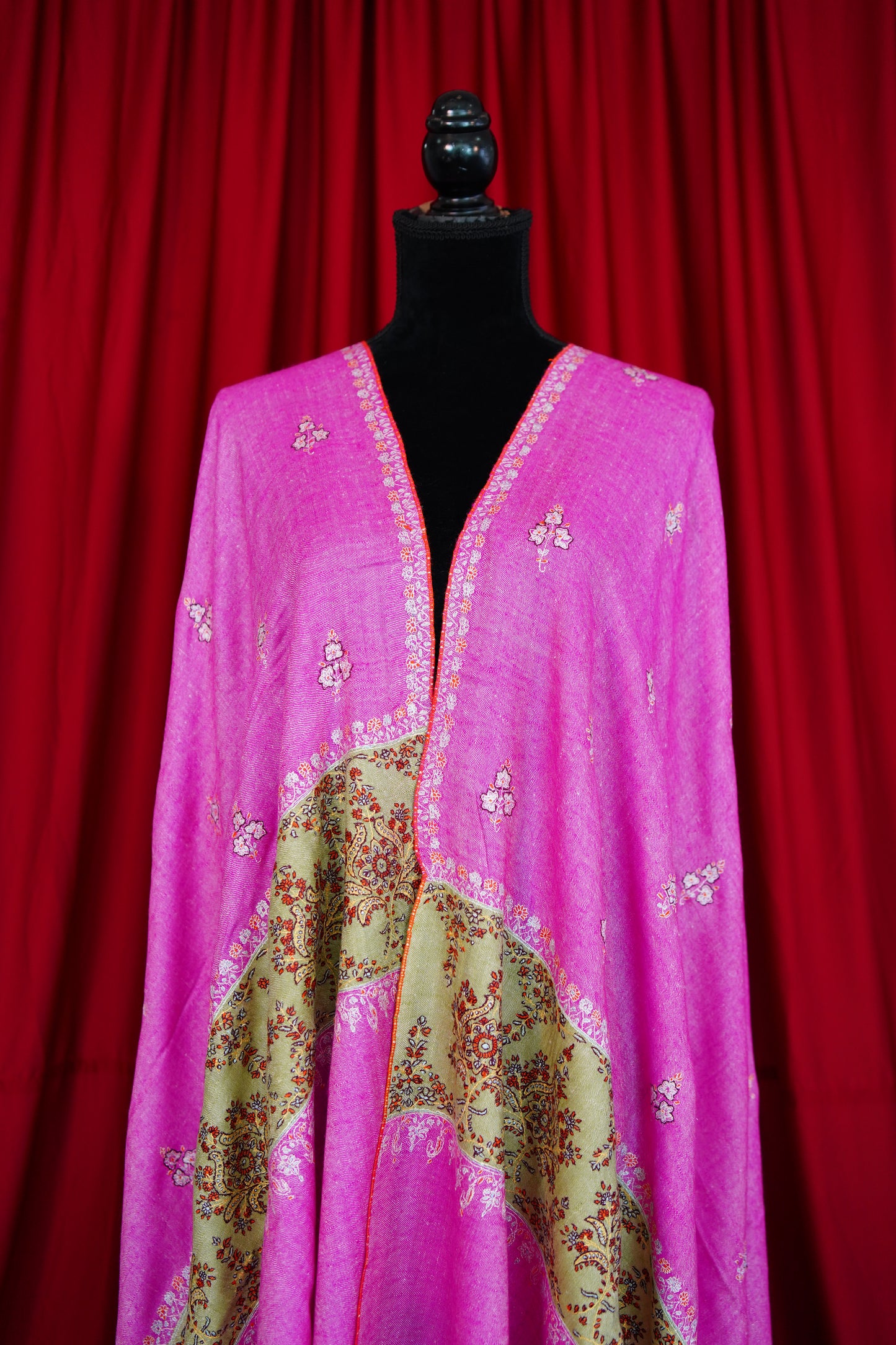 fuchsia pink GI embroidery pashmina shawl 0164