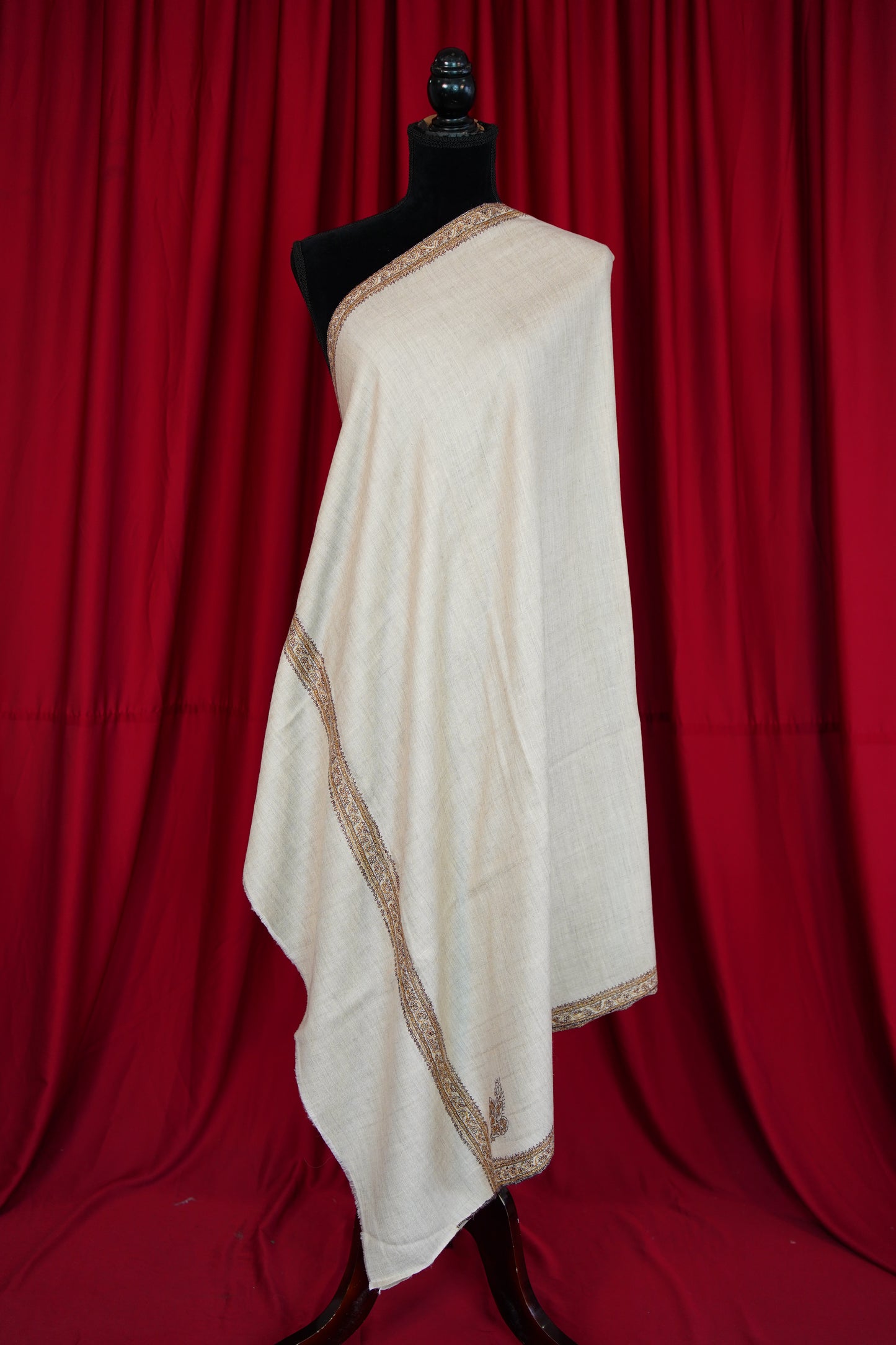 off-white naturalish GI embroidery pashmina shawl 0166