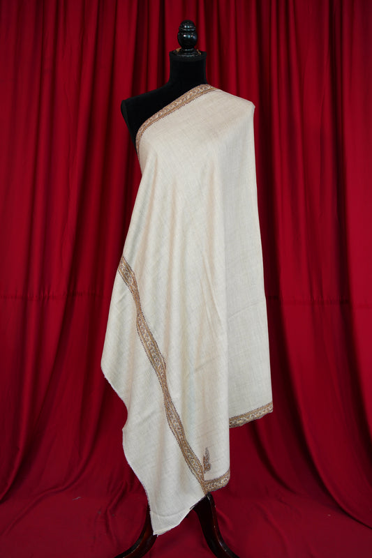 off-white naturalish GI embroidery pashmina shawl 0166