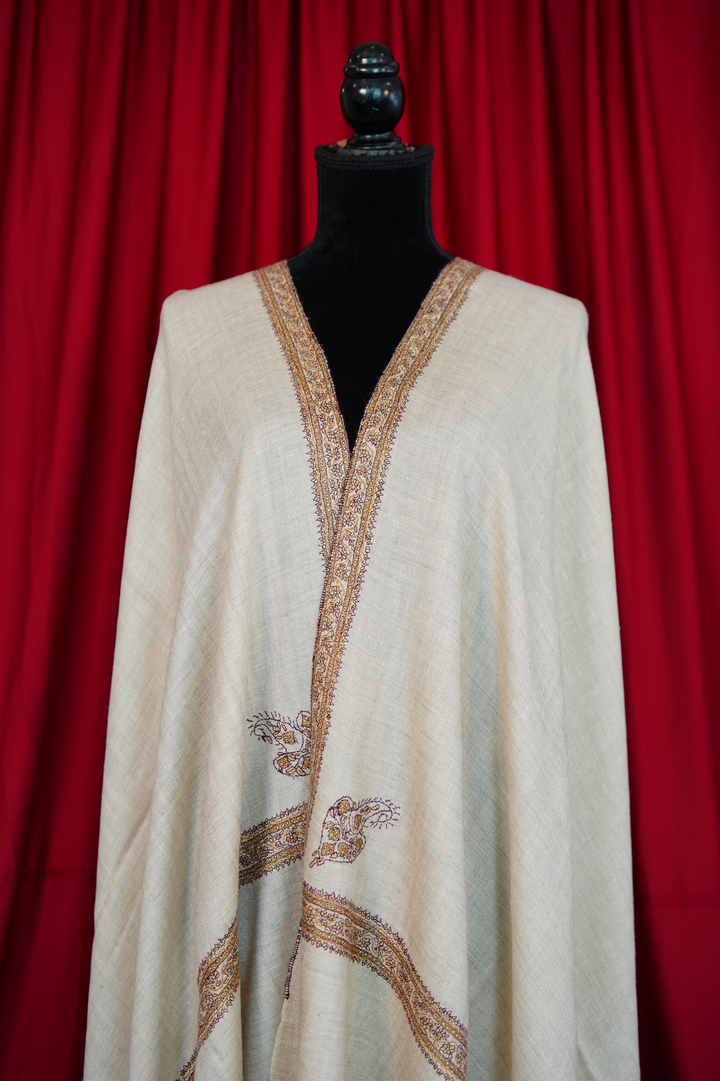 off-white naturalish GI embroidery pashmina shawl 0166