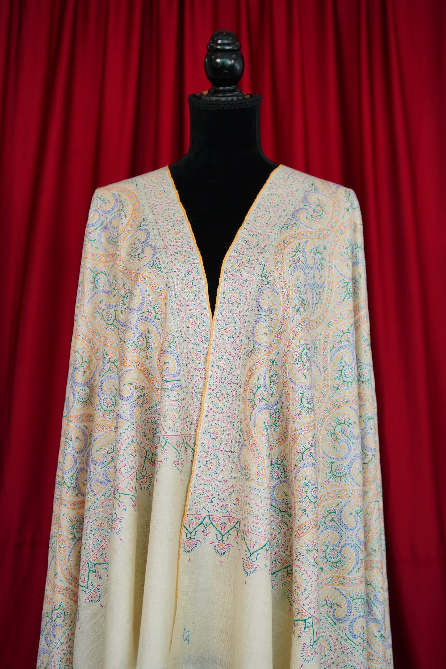 creamy white GI jamma embroidery pashmina shawl 0169