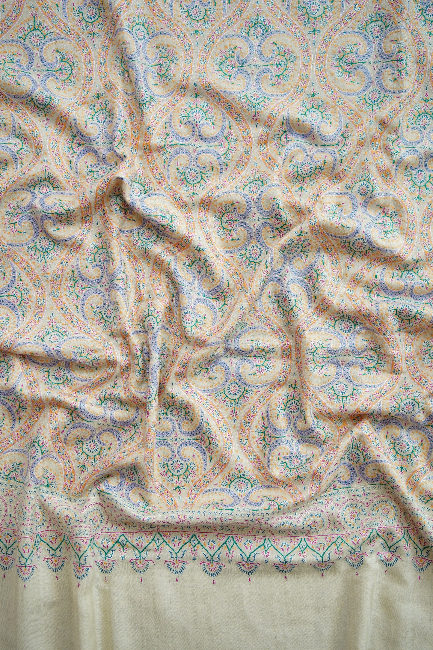 creamy white GI jamma embroidery pashmina shawl 0169