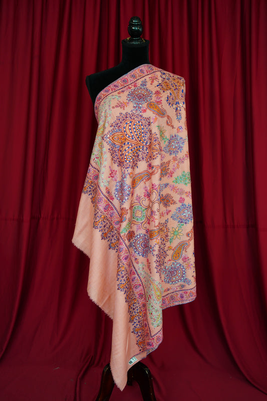 brick pink GI embroidery pashmina shawl 0170