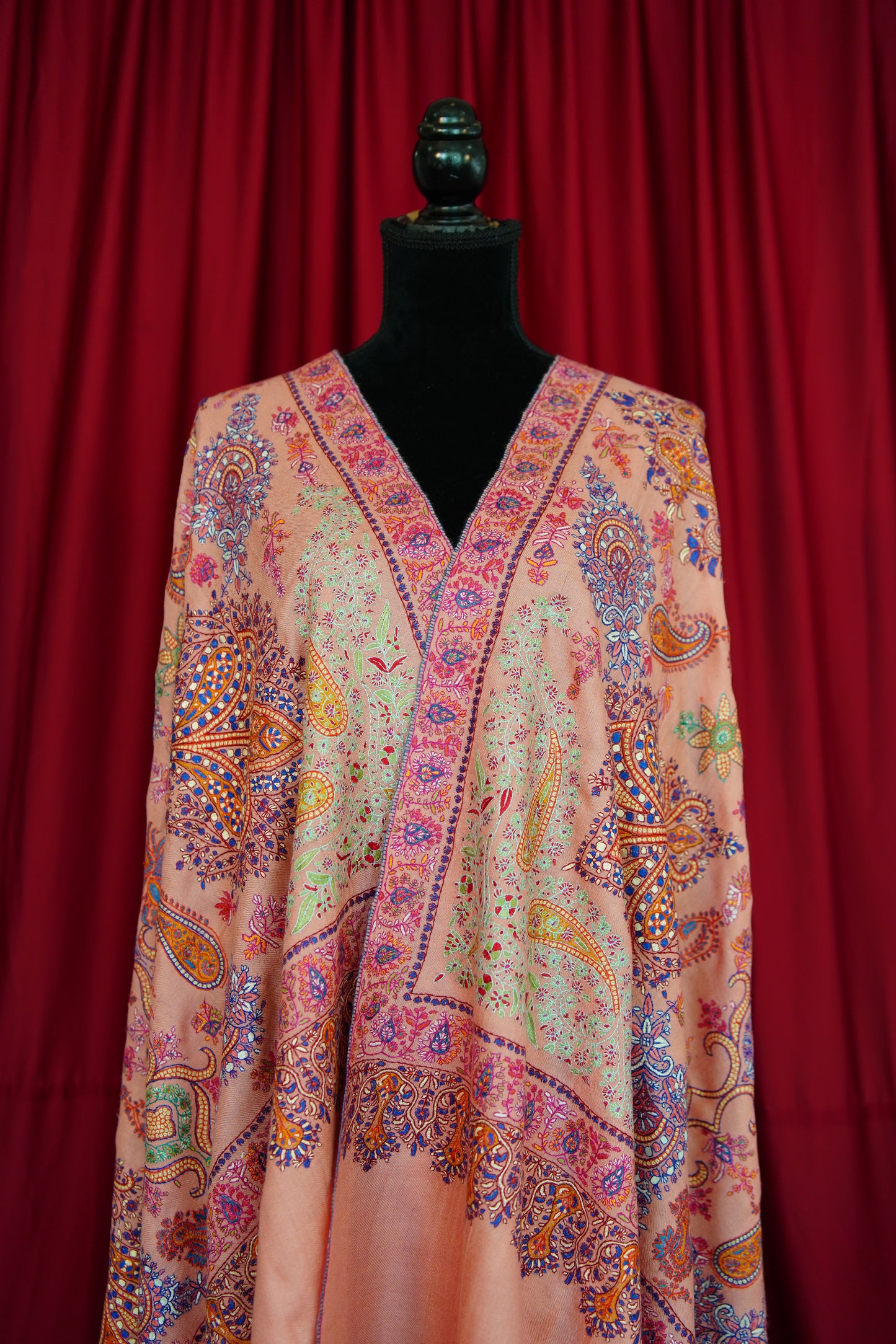 brick pink GI embroidery pashmina shawl 0170