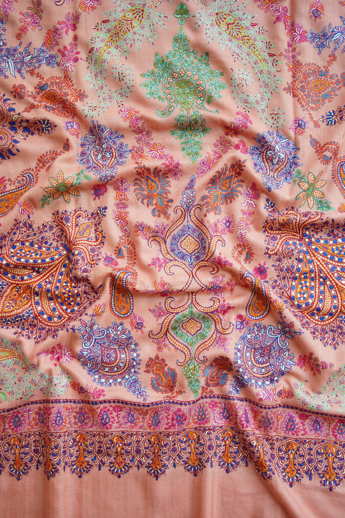 brick pink GI embroidery pashmina shawl 0170