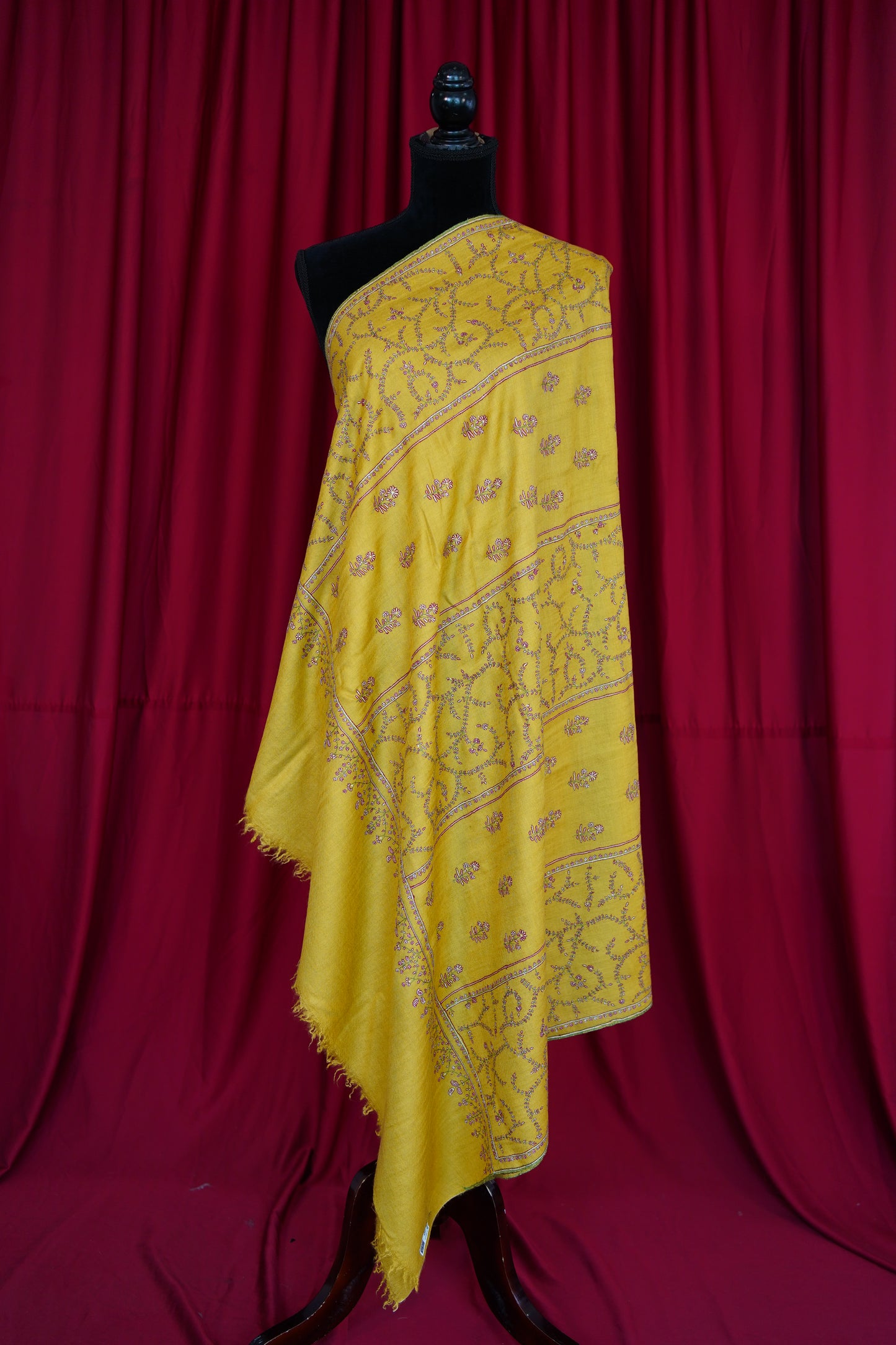 tuscany yellow GI butis embroidery pashmina shawl 0171