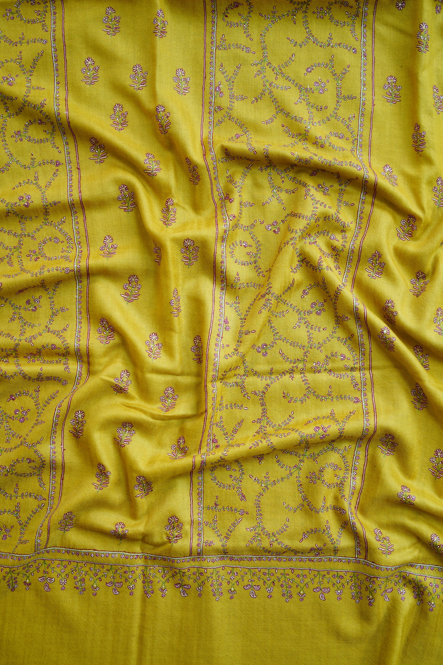 tuscany yellow GI butis embroidery pashmina shawl 0171