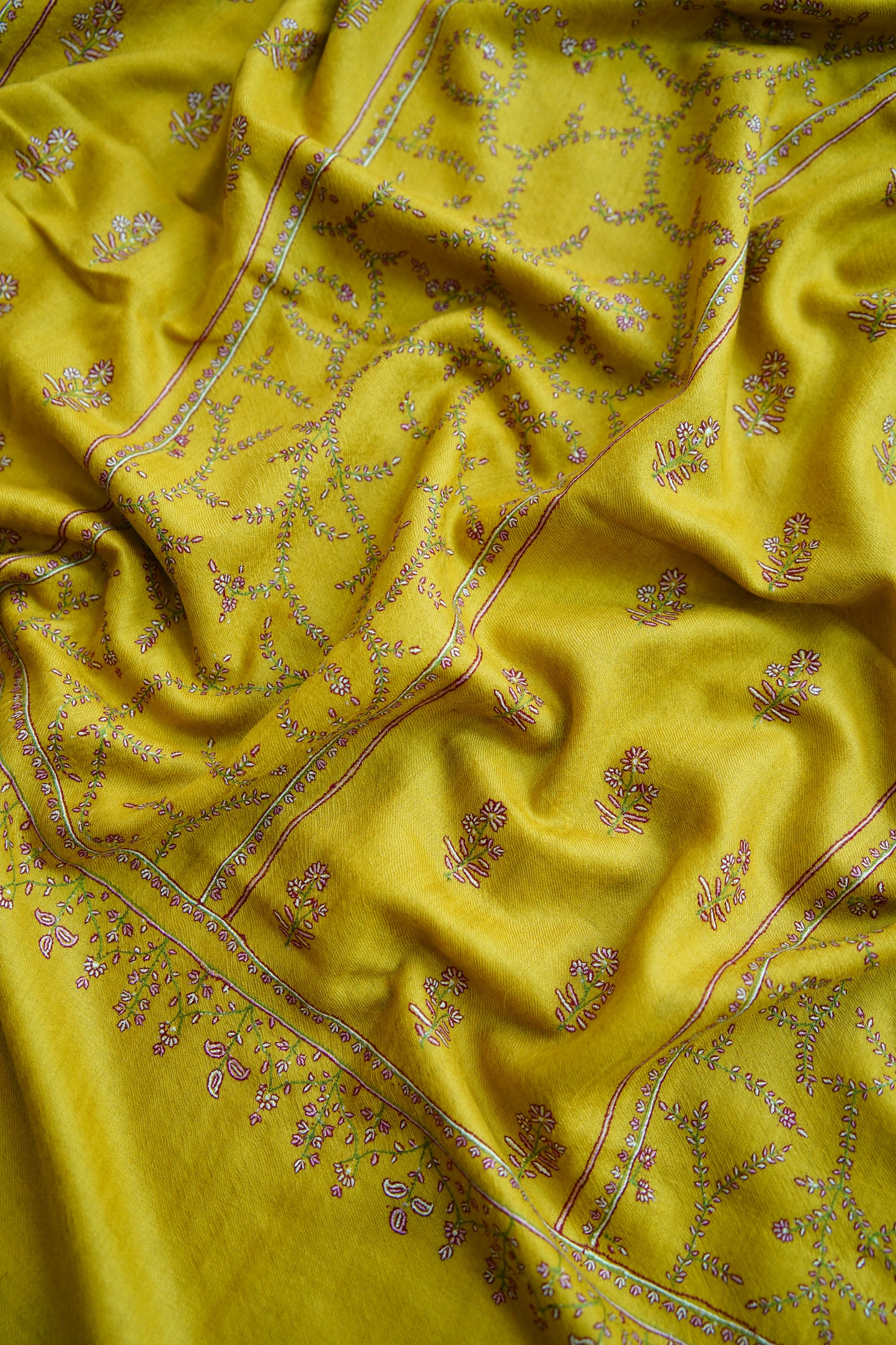 tuscany yellow GI butis embroidery pashmina shawl 0171