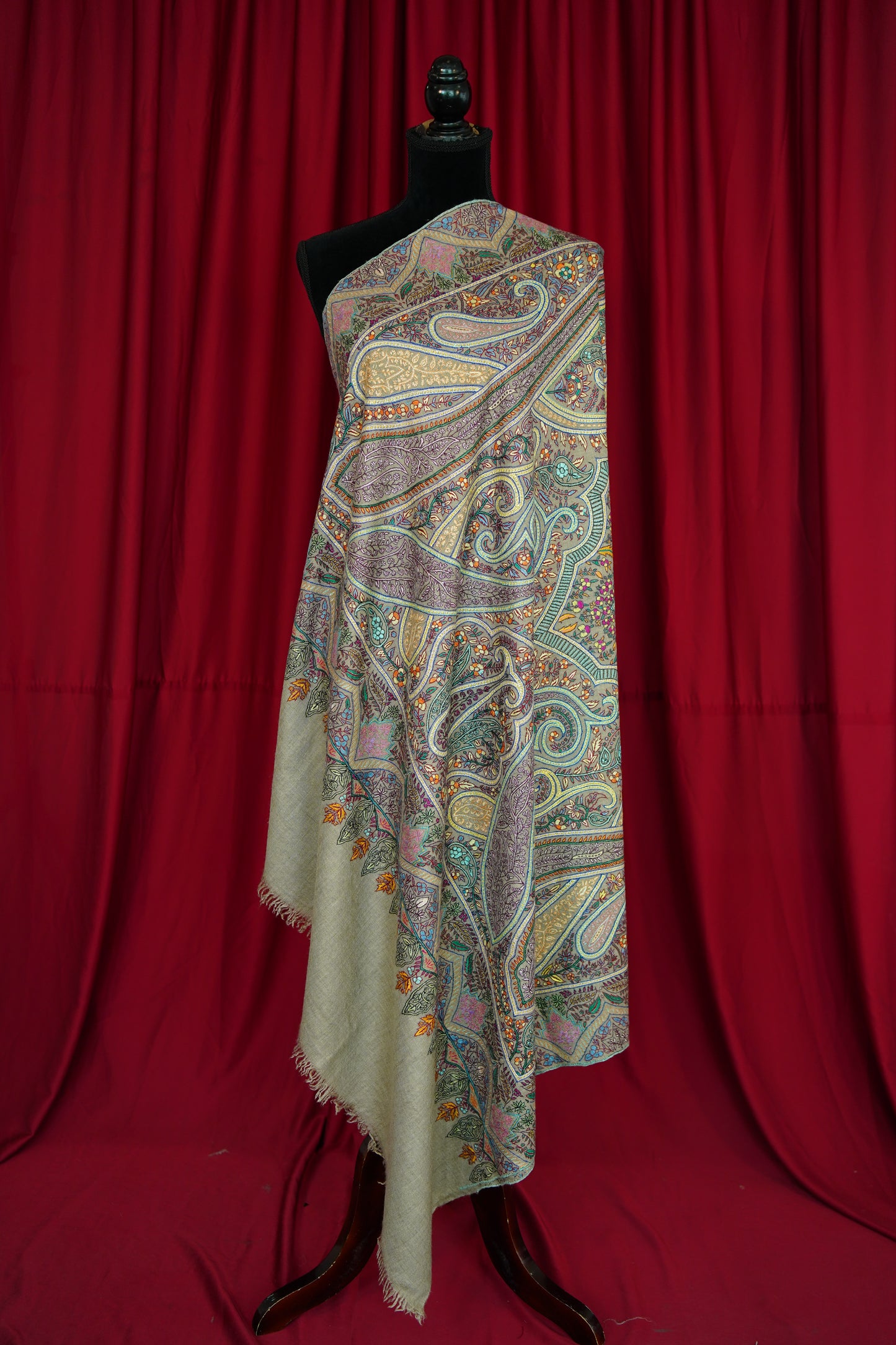 dark natural GI embroidery pashmina shawl 0172