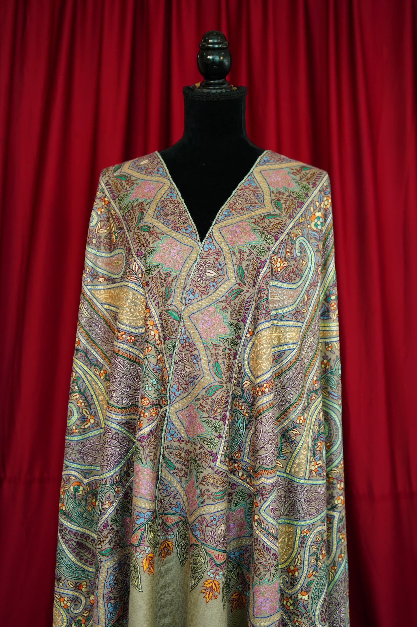 dark natural GI embroidery pashmina shawl 0172