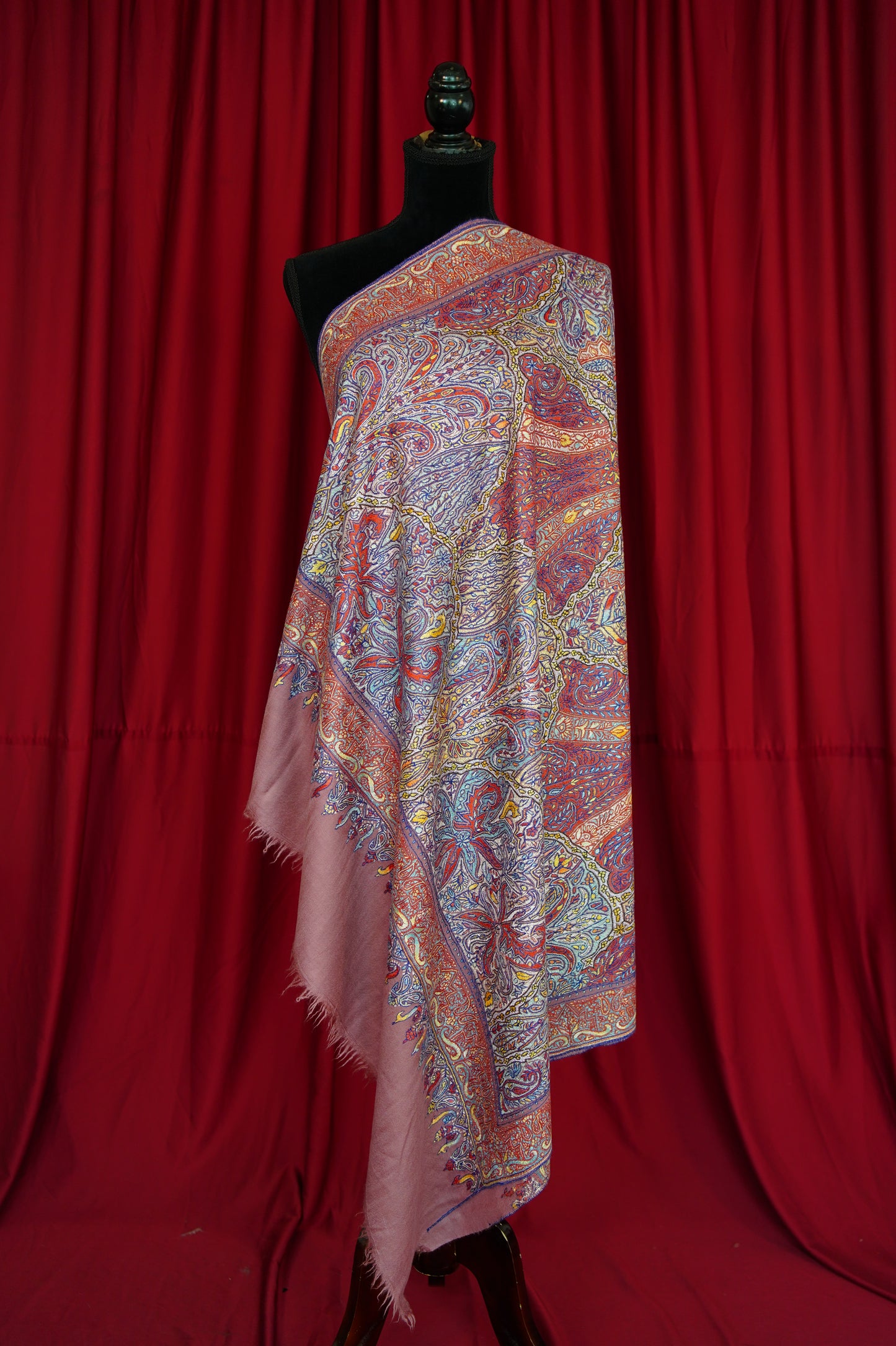 indian red GI jamma embroidery pashmina shawl 0173