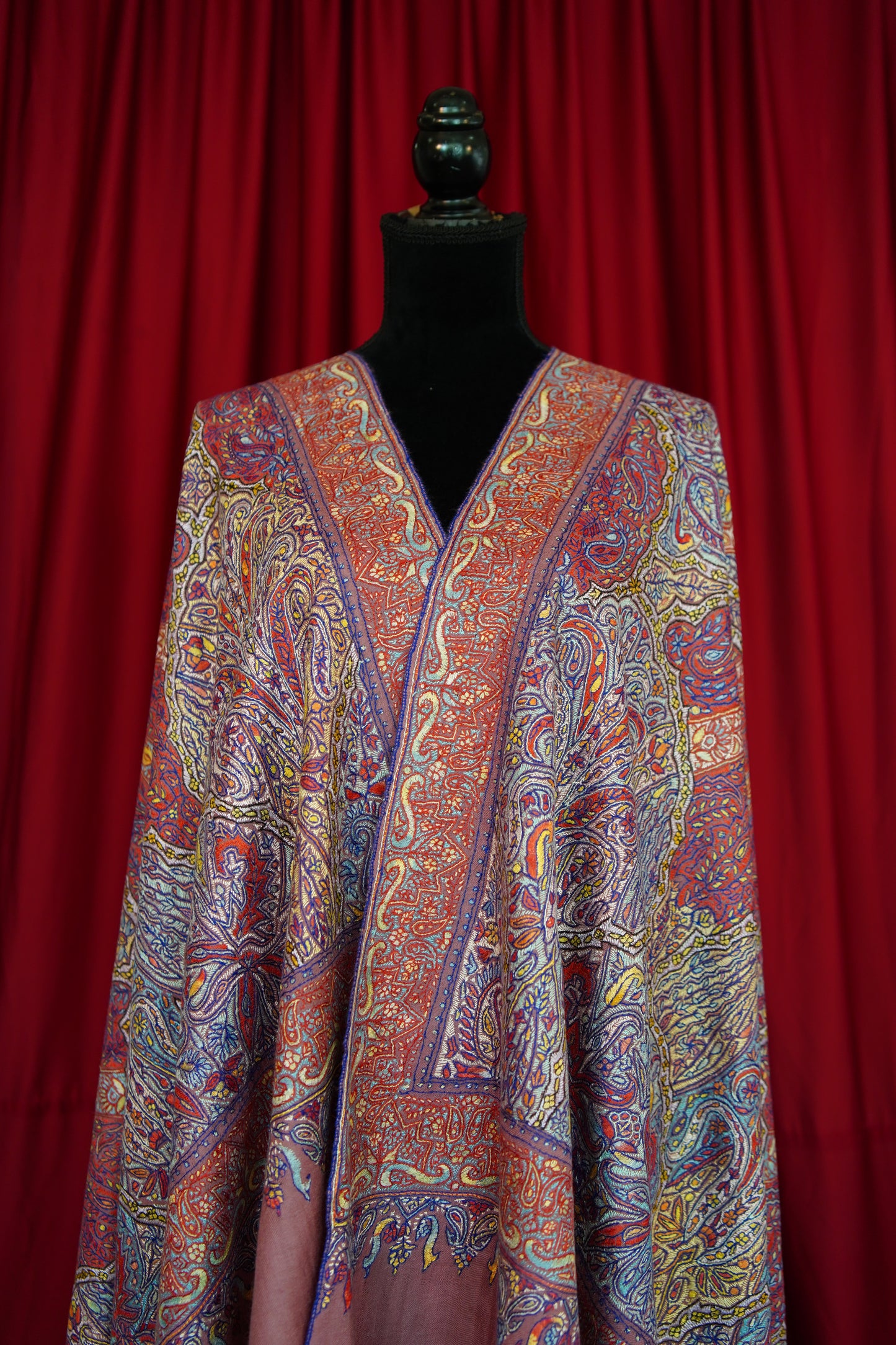 indian red GI jamma embroidery pashmina shawl 0173