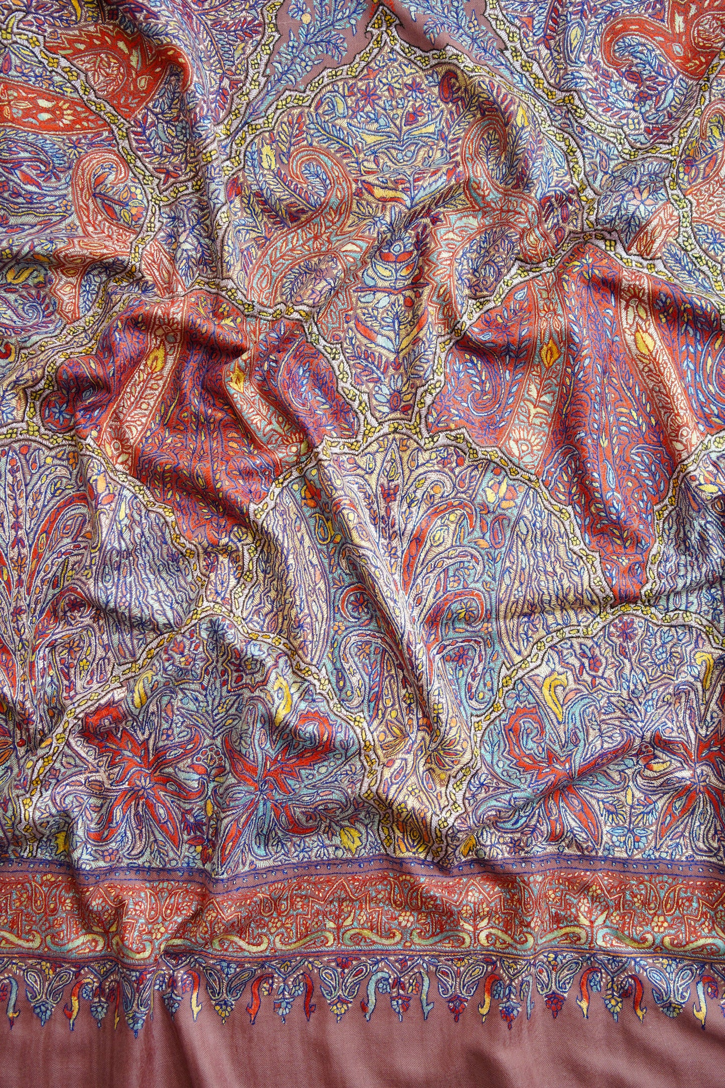 indian red GI jamma embroidery pashmina shawl 0173