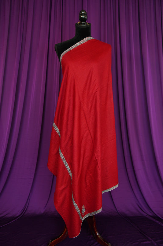 crimson red GI embroidery pashmina stole 0175