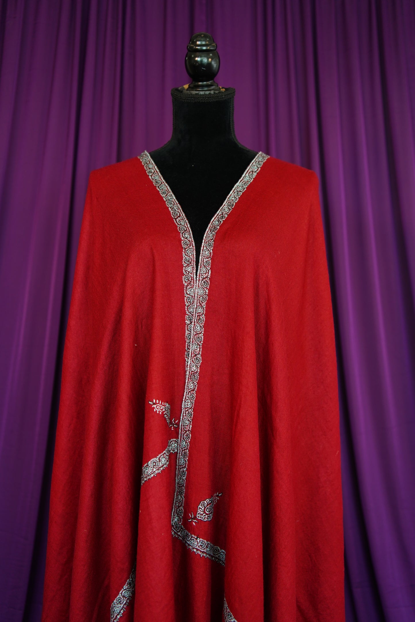 crimson red GI embroidery pashmina stole 0175