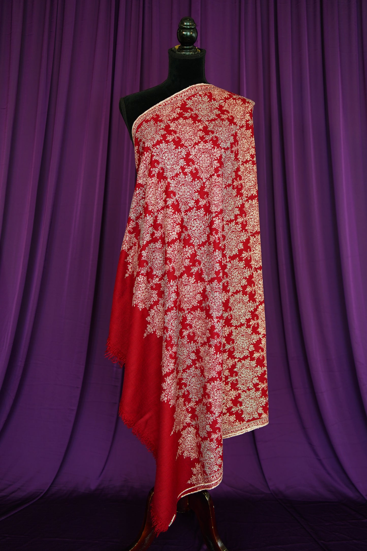 red GI butis jamma embroidery pashmina shawl 0176