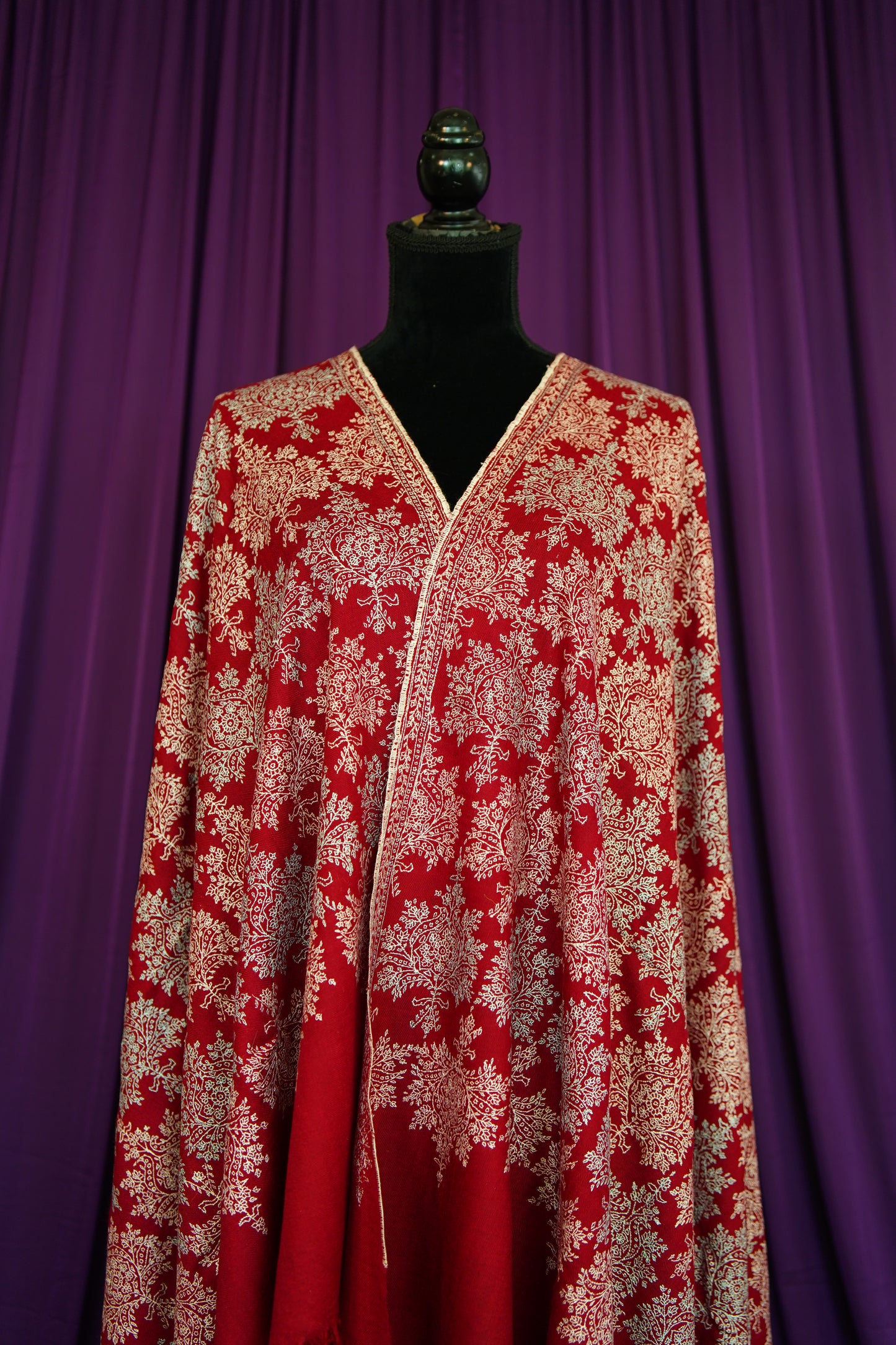 red GI butis jamma embroidery pashmina shawl 0176