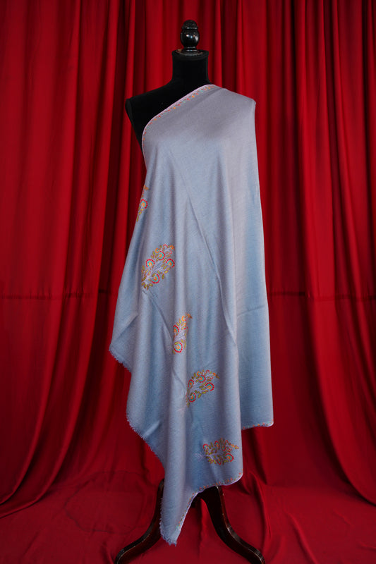 pigeon blue GI butis embroidery pashmina shawl 0182
