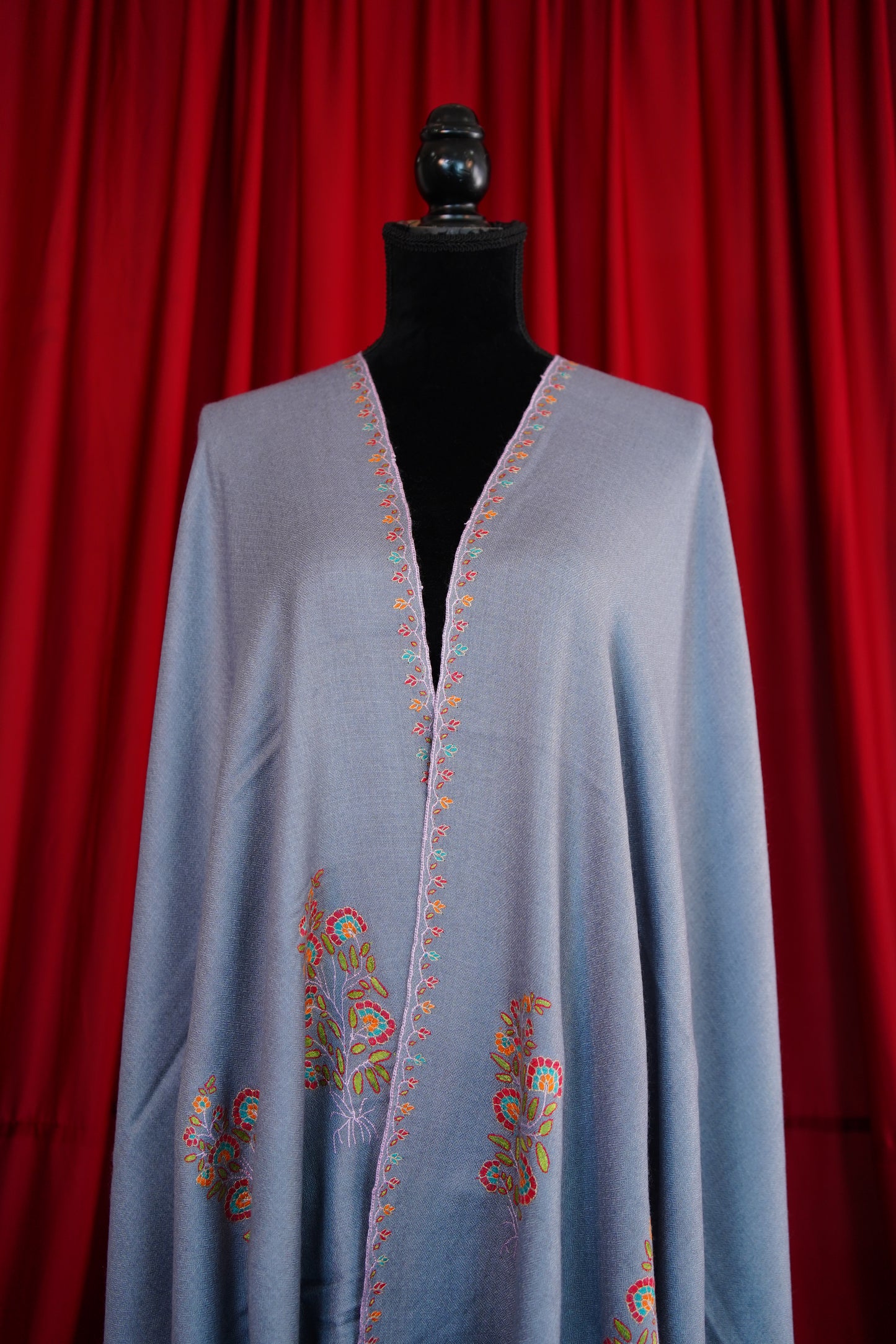 pigeon blue GI butis embroidery pashmina shawl 0182