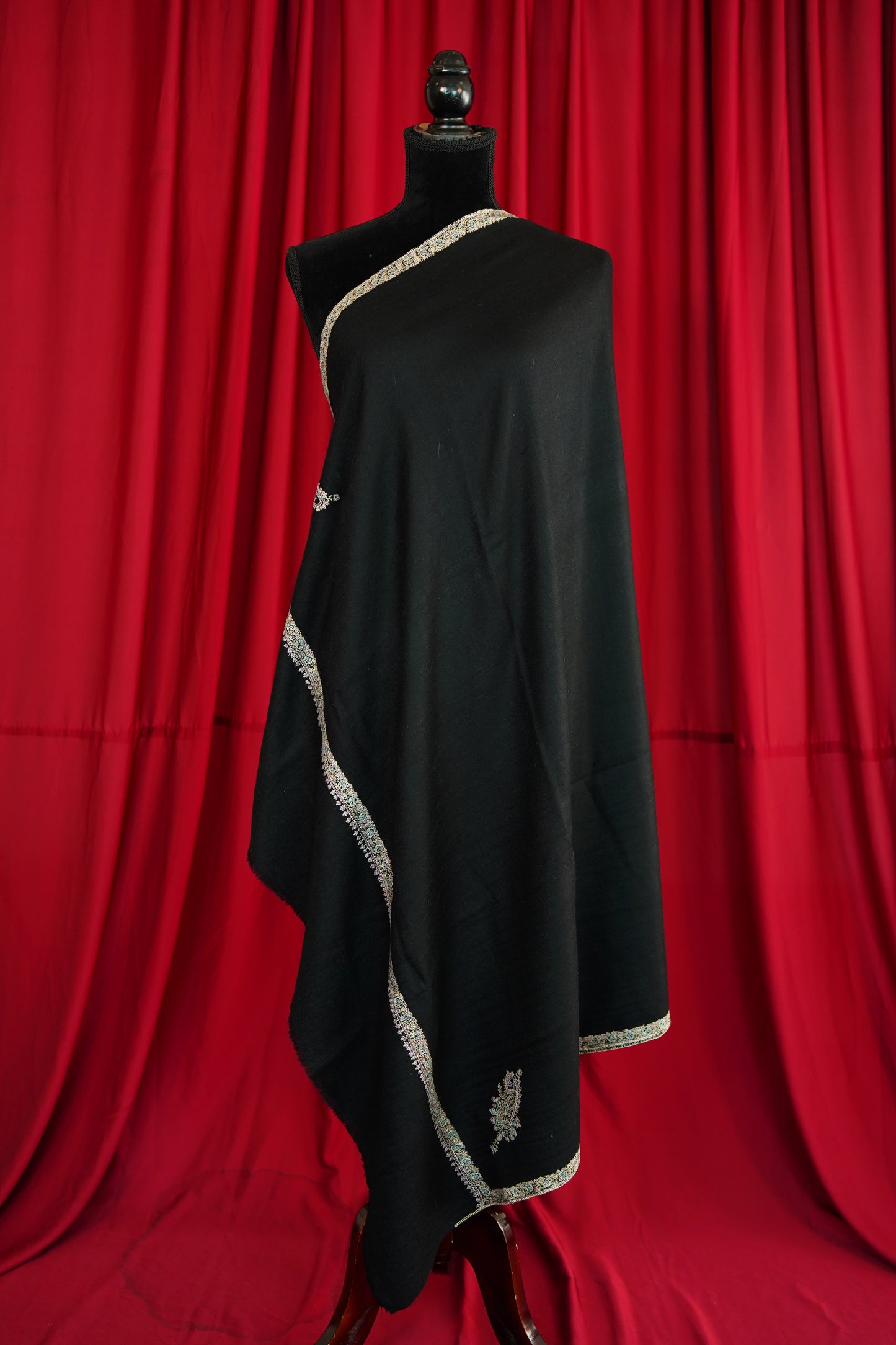 black GI embroidery pashmina shawl 0183
