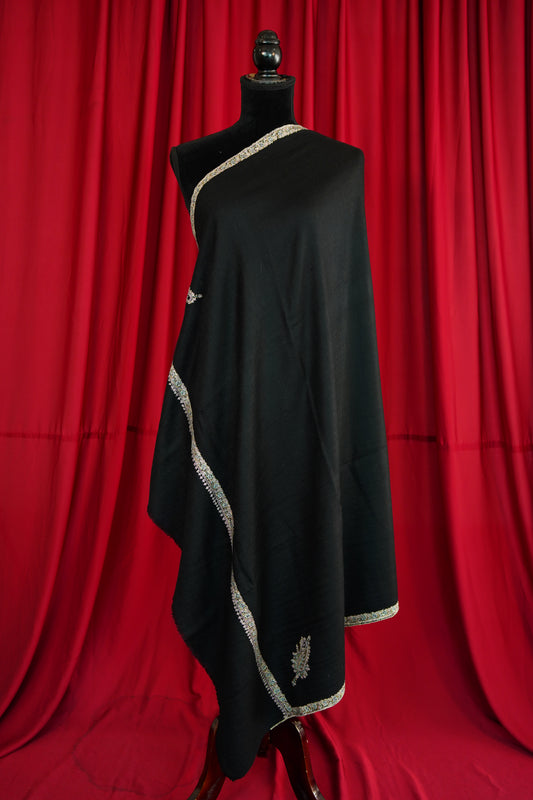 black GI embroidery pashmina shawl 0183