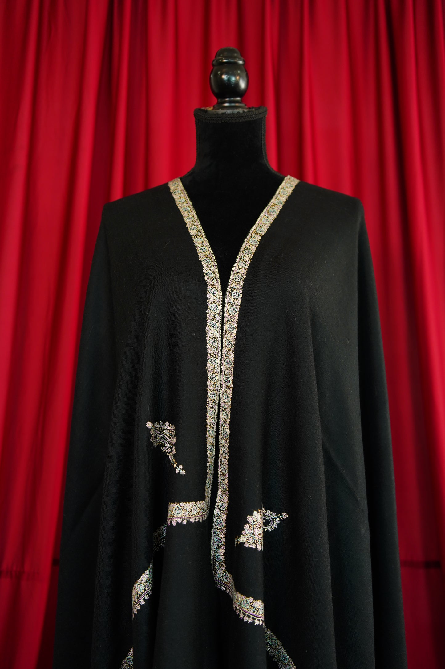 black GI embroidery pashmina shawl 0183