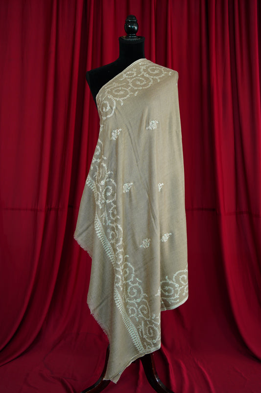 biscuit natural GI embroidery pashmina shawl 0184