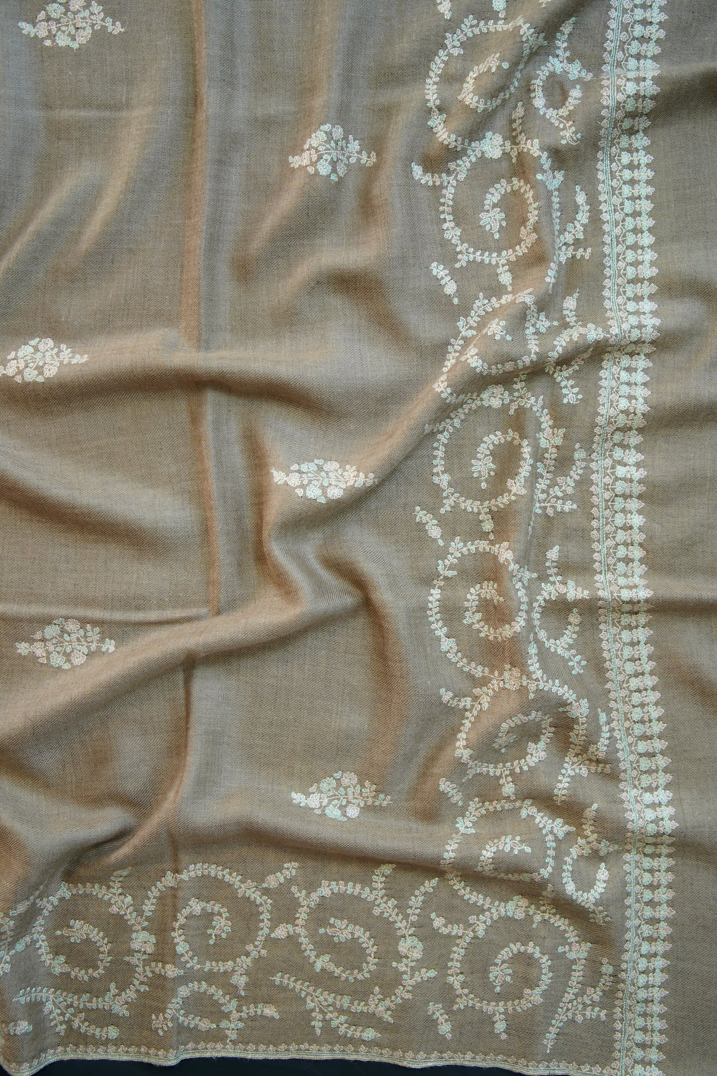 biscuit natural GI embroidery pashmina shawl 0184