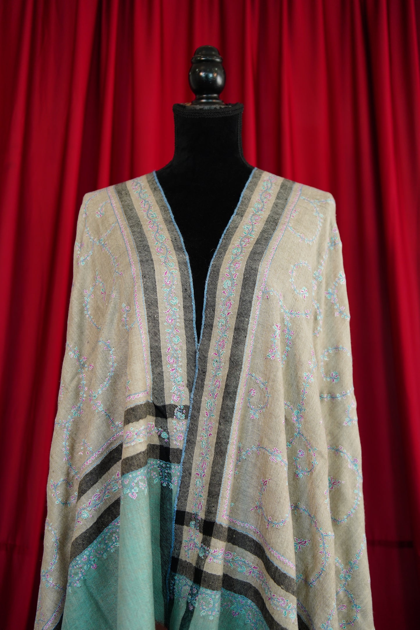light natural striped GI jaali embroidery pashmina shawl 0185