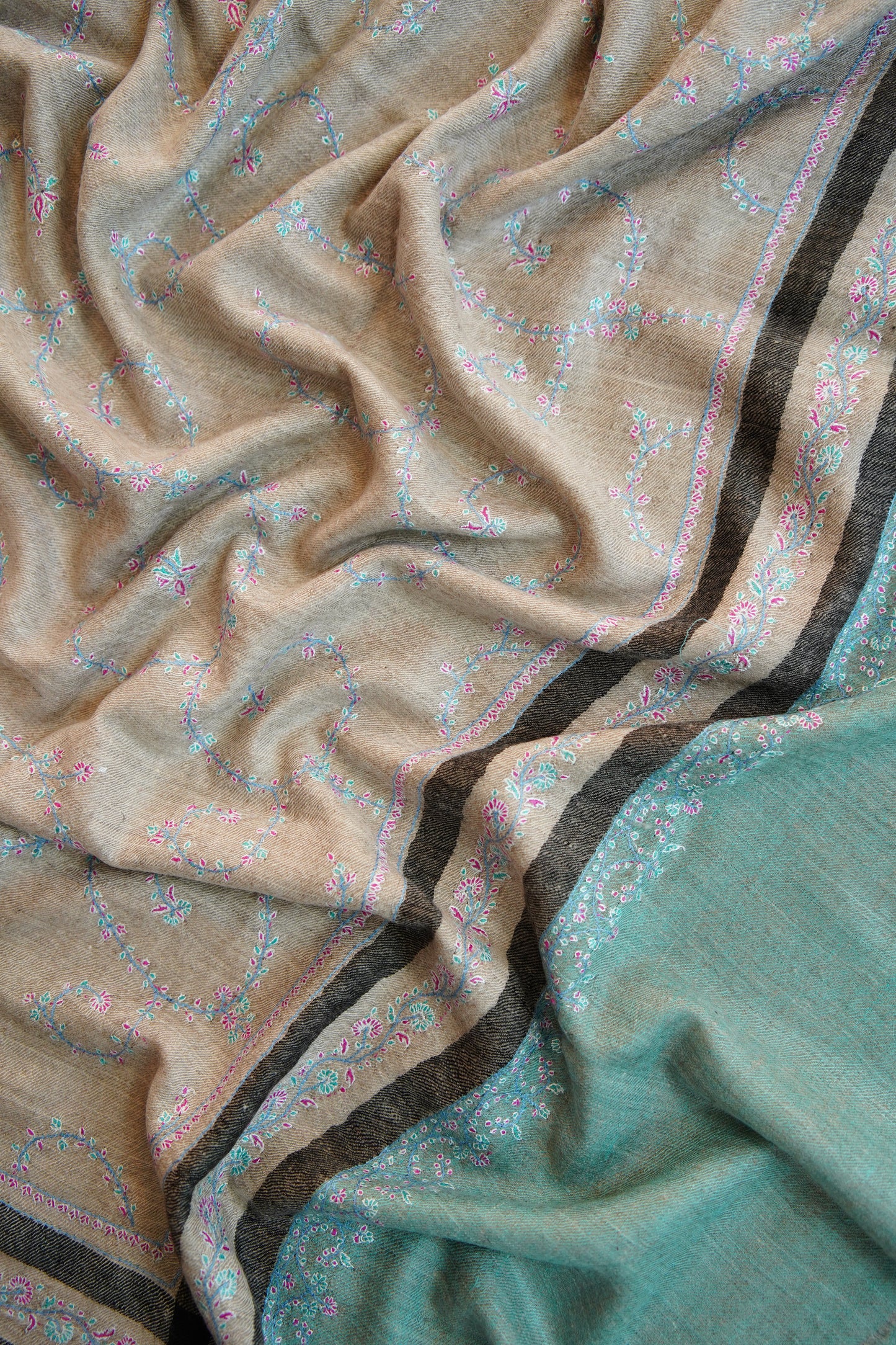 light natural striped GI jaali embroidery pashmina shawl 0185