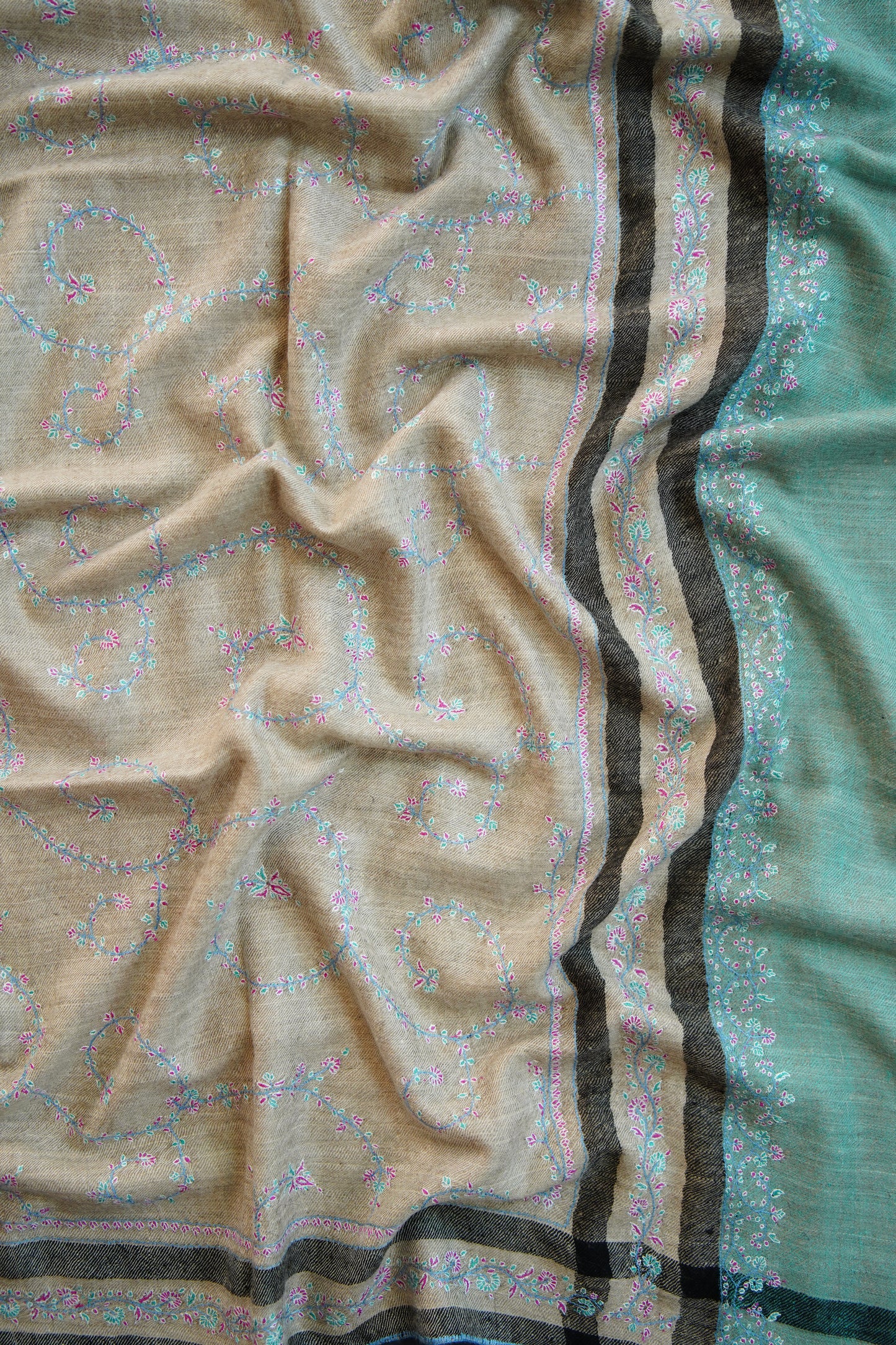 light natural striped GI jaali embroidery pashmina shawl 0185