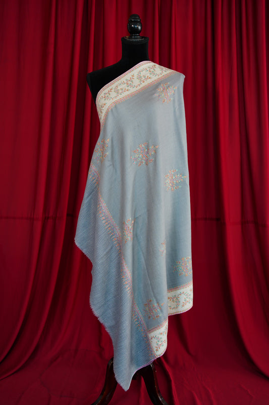 pigeon blue GI embroidery pashmina shawl 0186