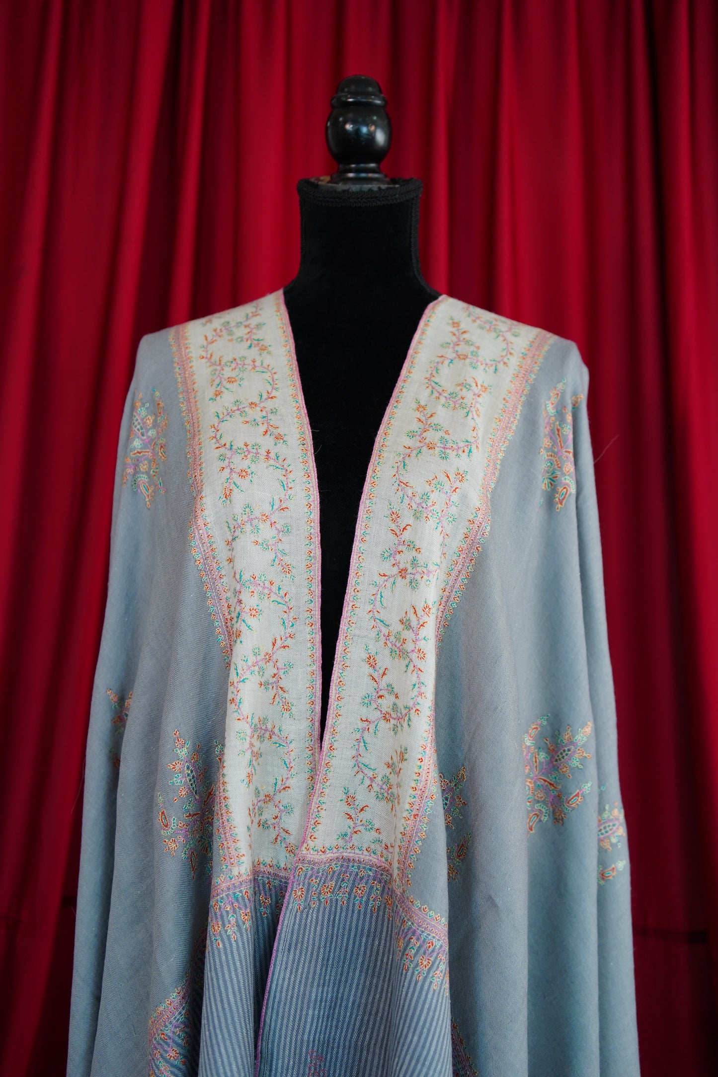 pigeon blue GI embroidery pashmina shawl 0186