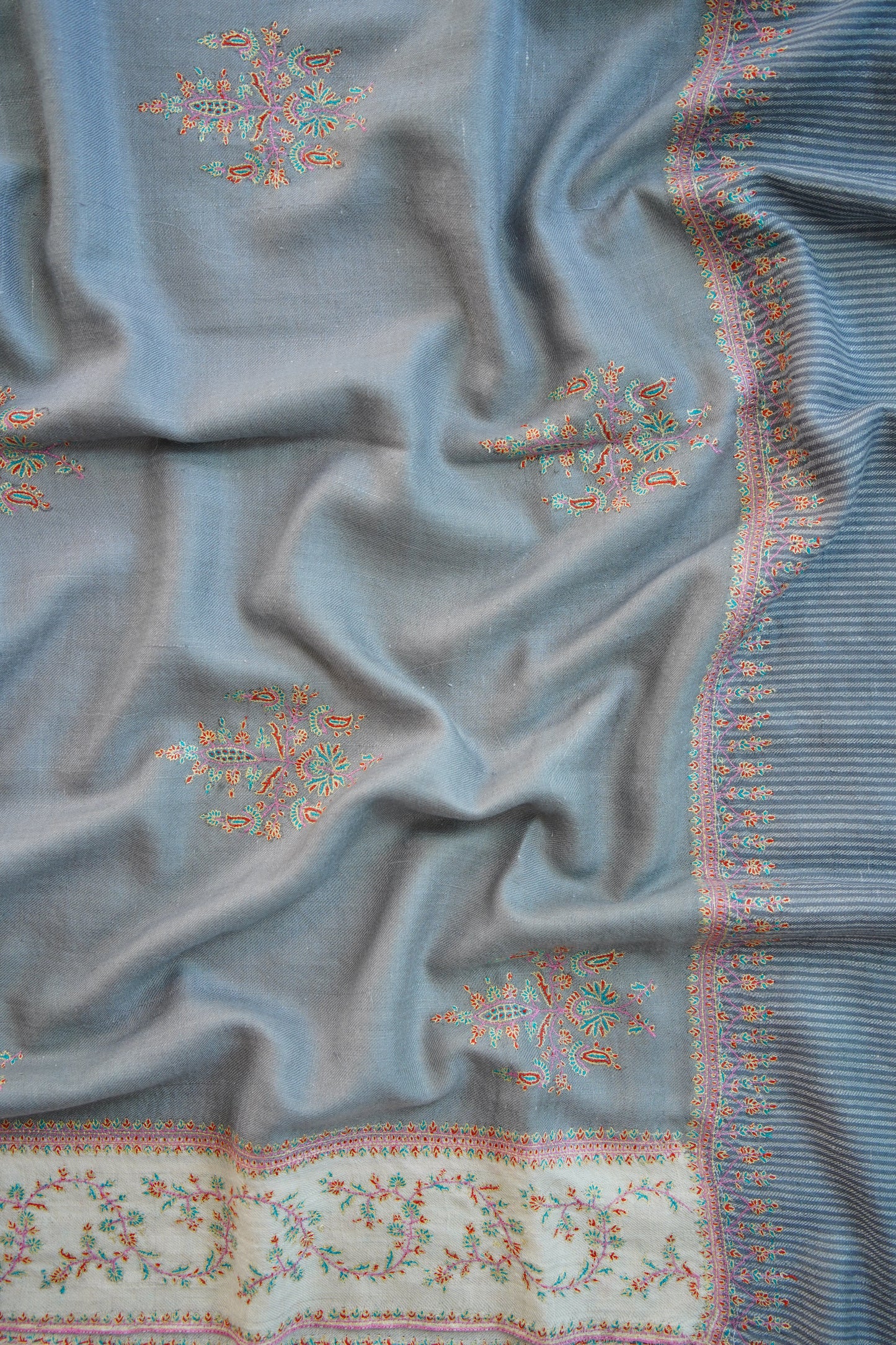 pigeon blue GI embroidery pashmina shawl 0186