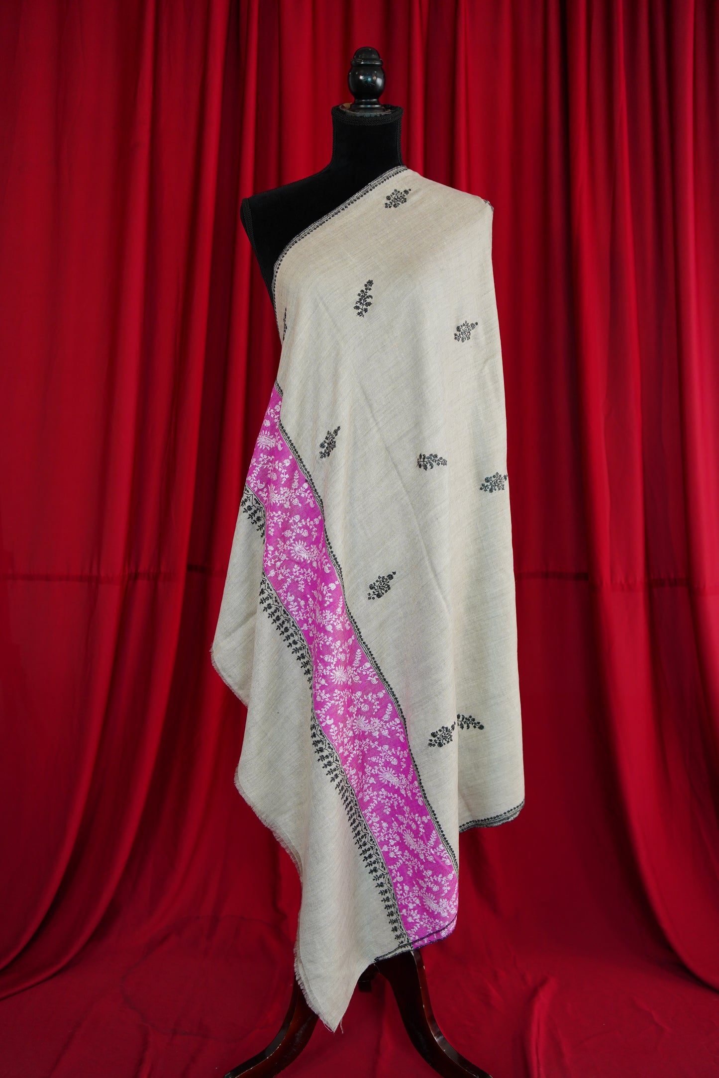 silvery gray GI butis embroidery pashmina shawl 0188