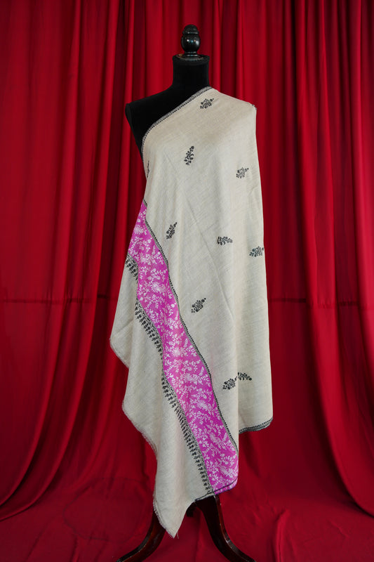 silvery gray GI butis embroidery pashmina shawl 0188